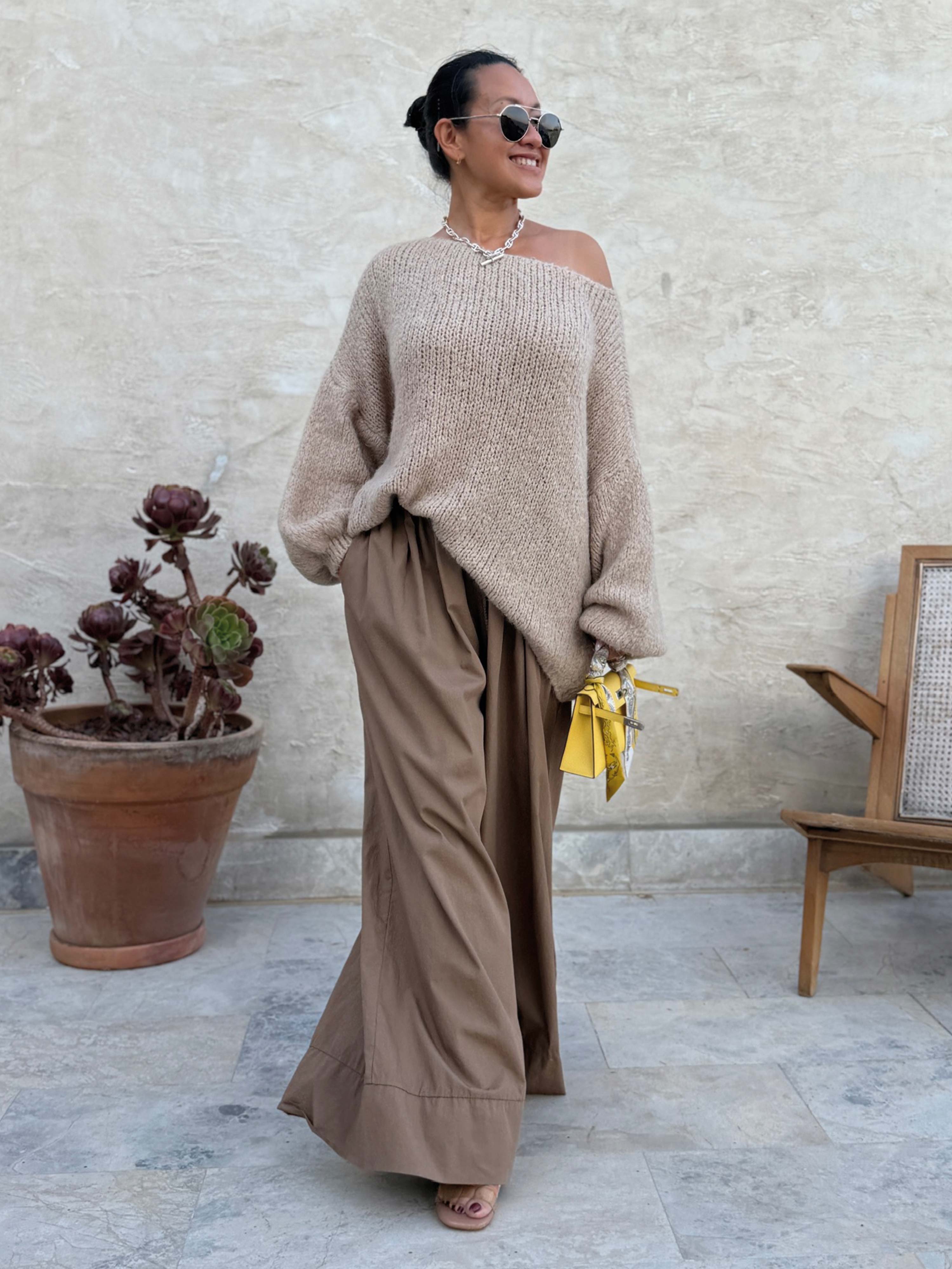 Oversize Long Strickpullover - FLAUSCHI - Beige