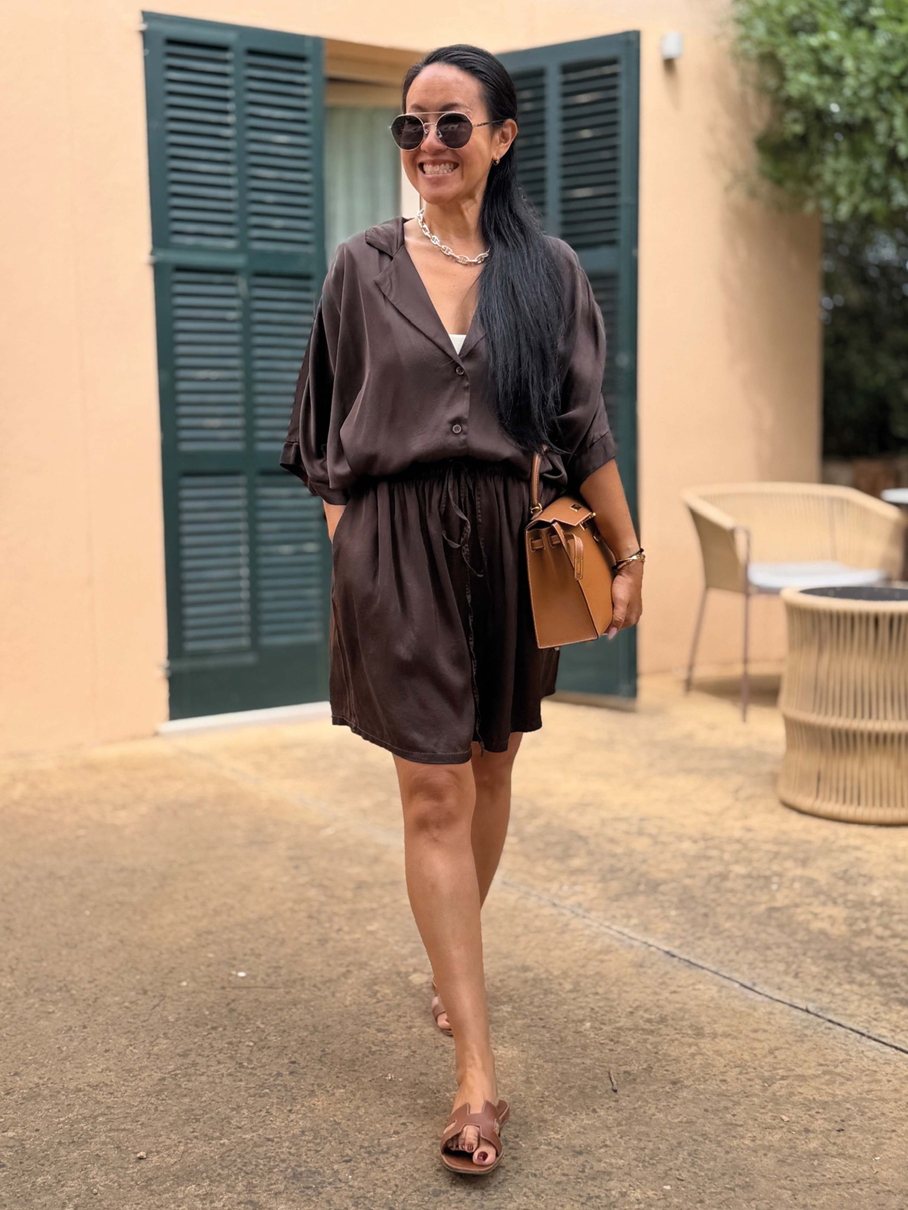 Viskose Oversize Hemdbluse - ELEGANCE - Schoko