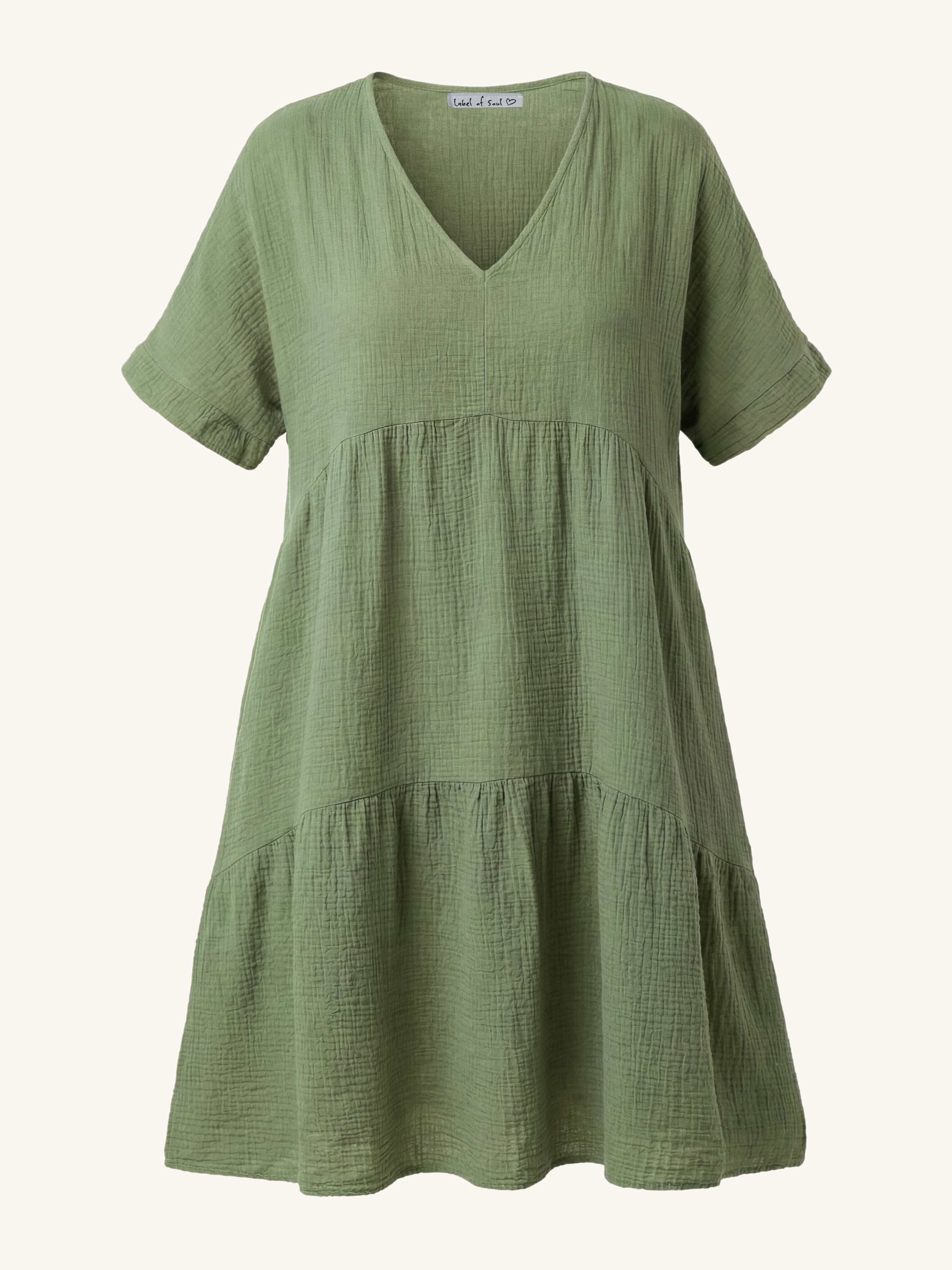 Musselin Tunika Long mit V-Ausschnitt - Matcha