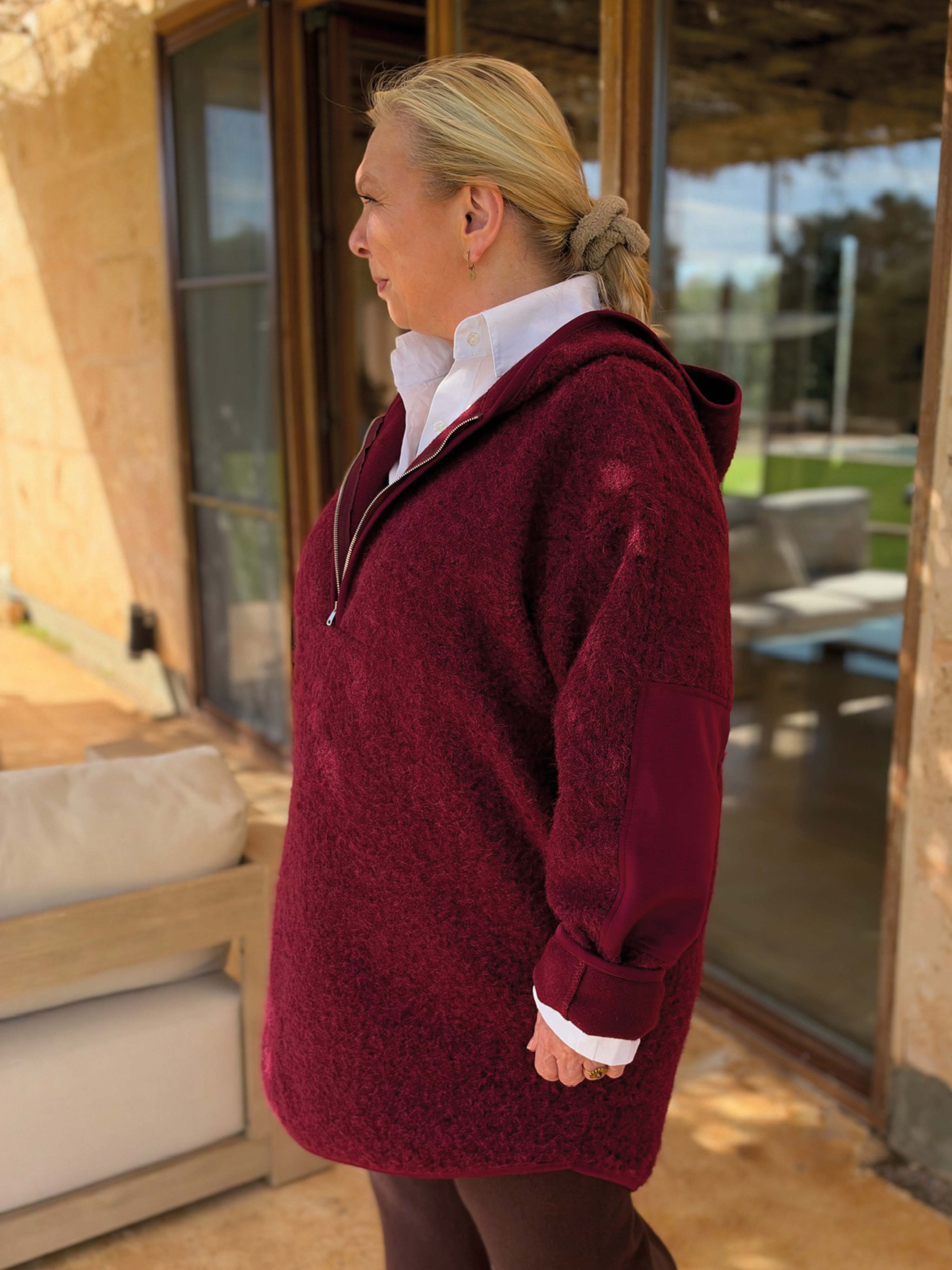 Unisex Oversize Hoodie Halfzip - HENRY - Burgundy