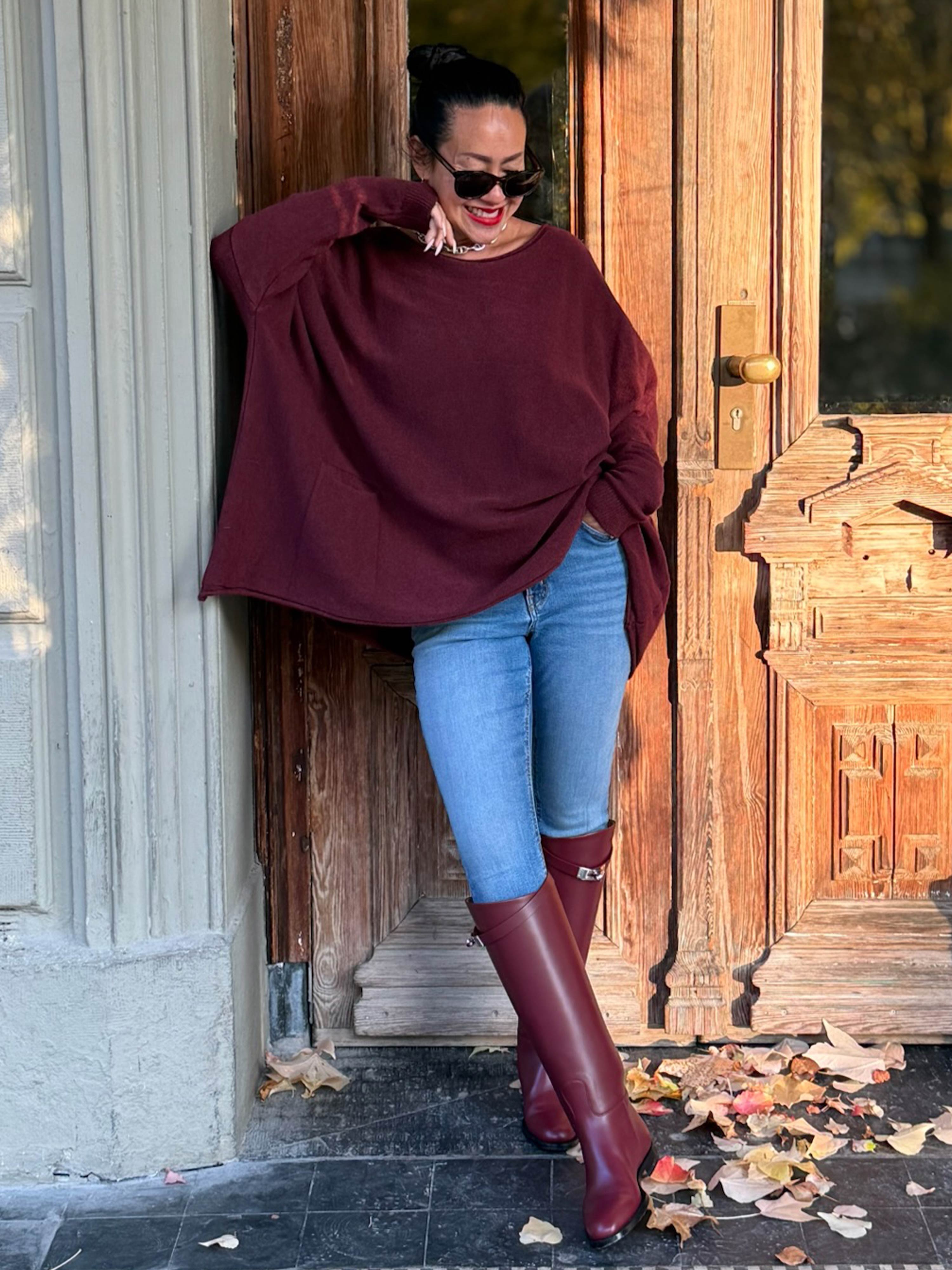Oversize Viskose Pullover mit Taschen - Burgundy