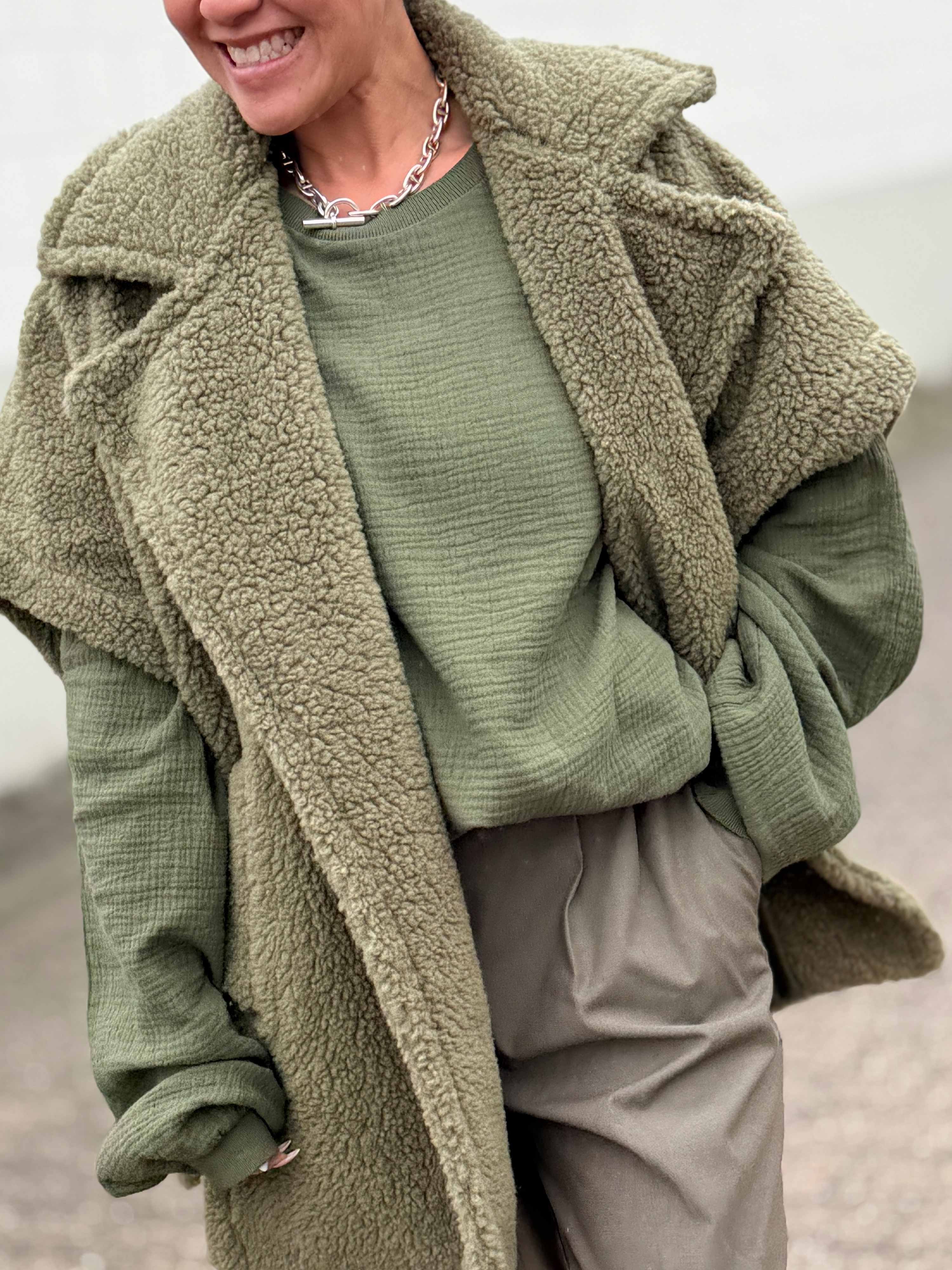 Musselin Oversize Sweatshirt - Olive