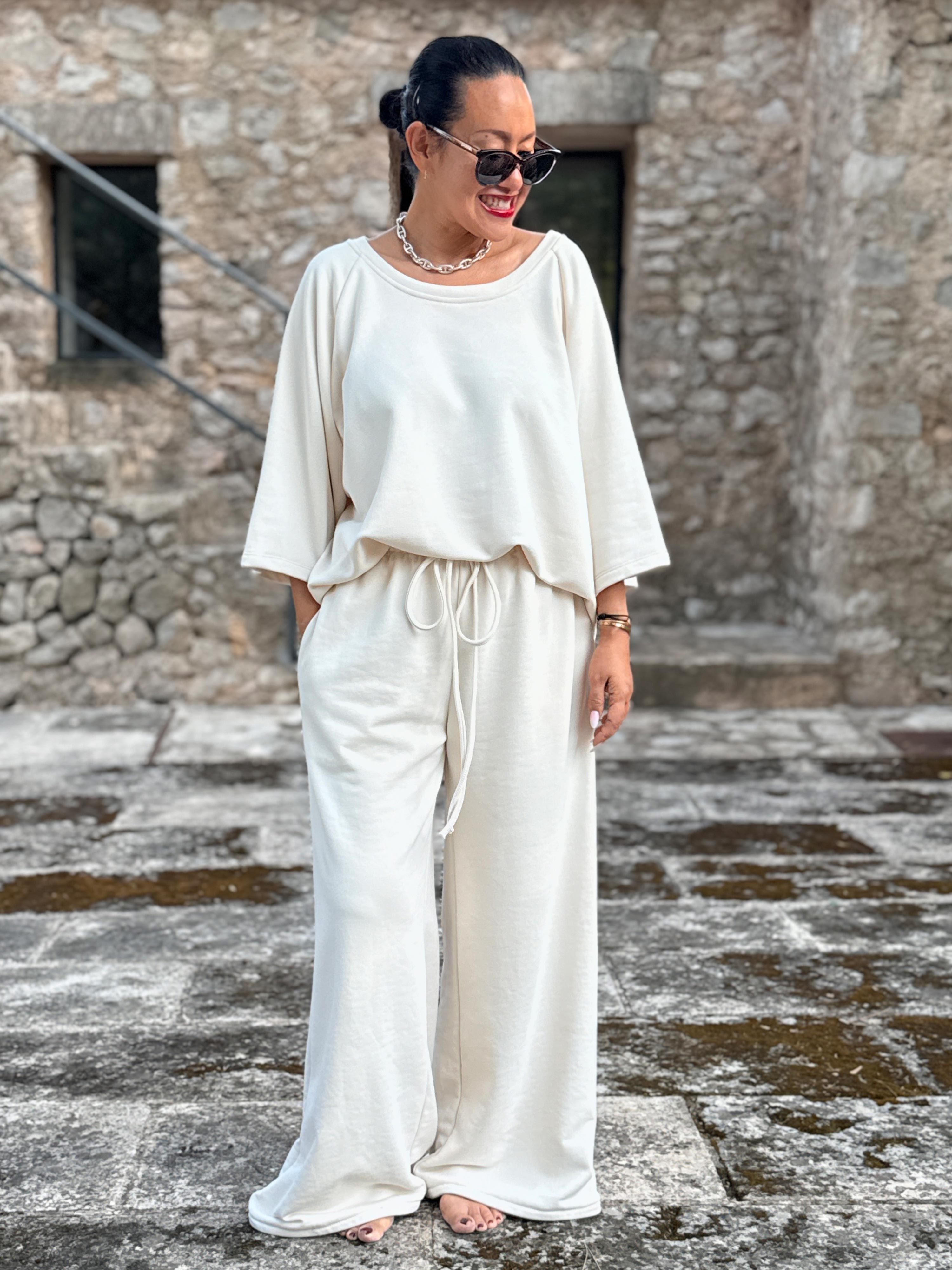 Basic Oversize Palazzo Hose - LOUNGE - CURVY - Vanille