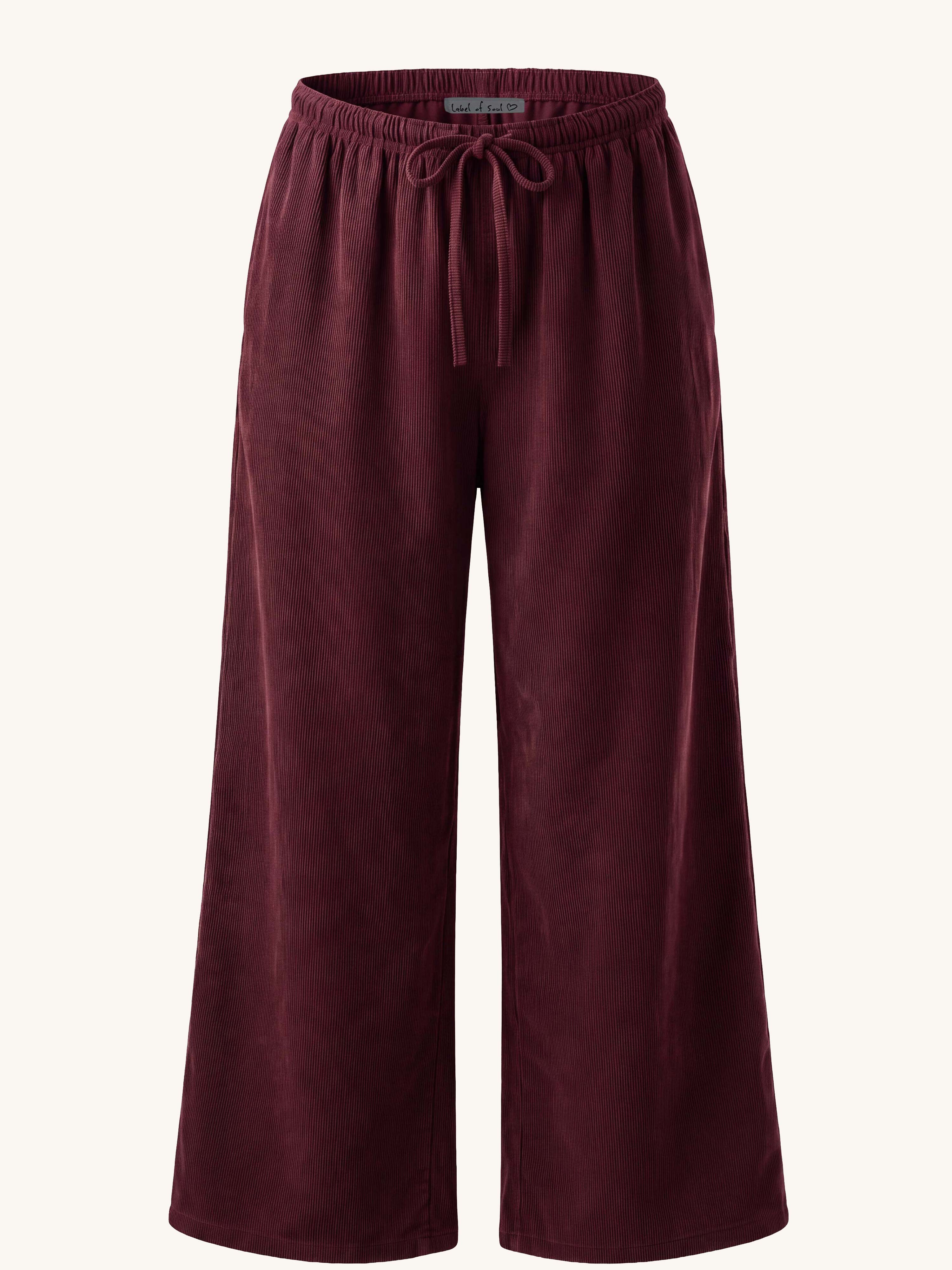 Feincord Palazzo Hose - LONG - Burgundy