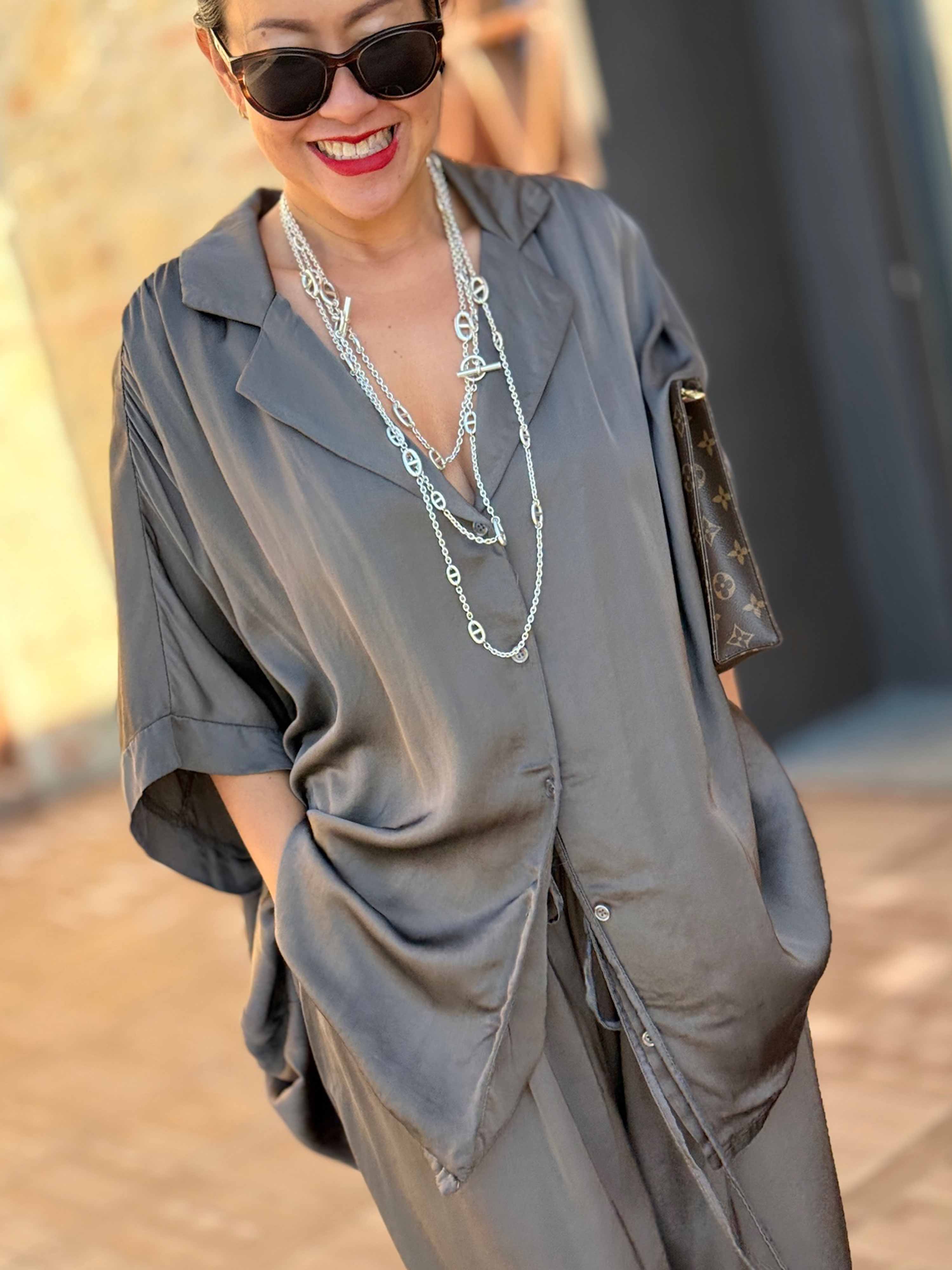 Viskose Oversize Hemdbluse - ELEGANCE - Schoko