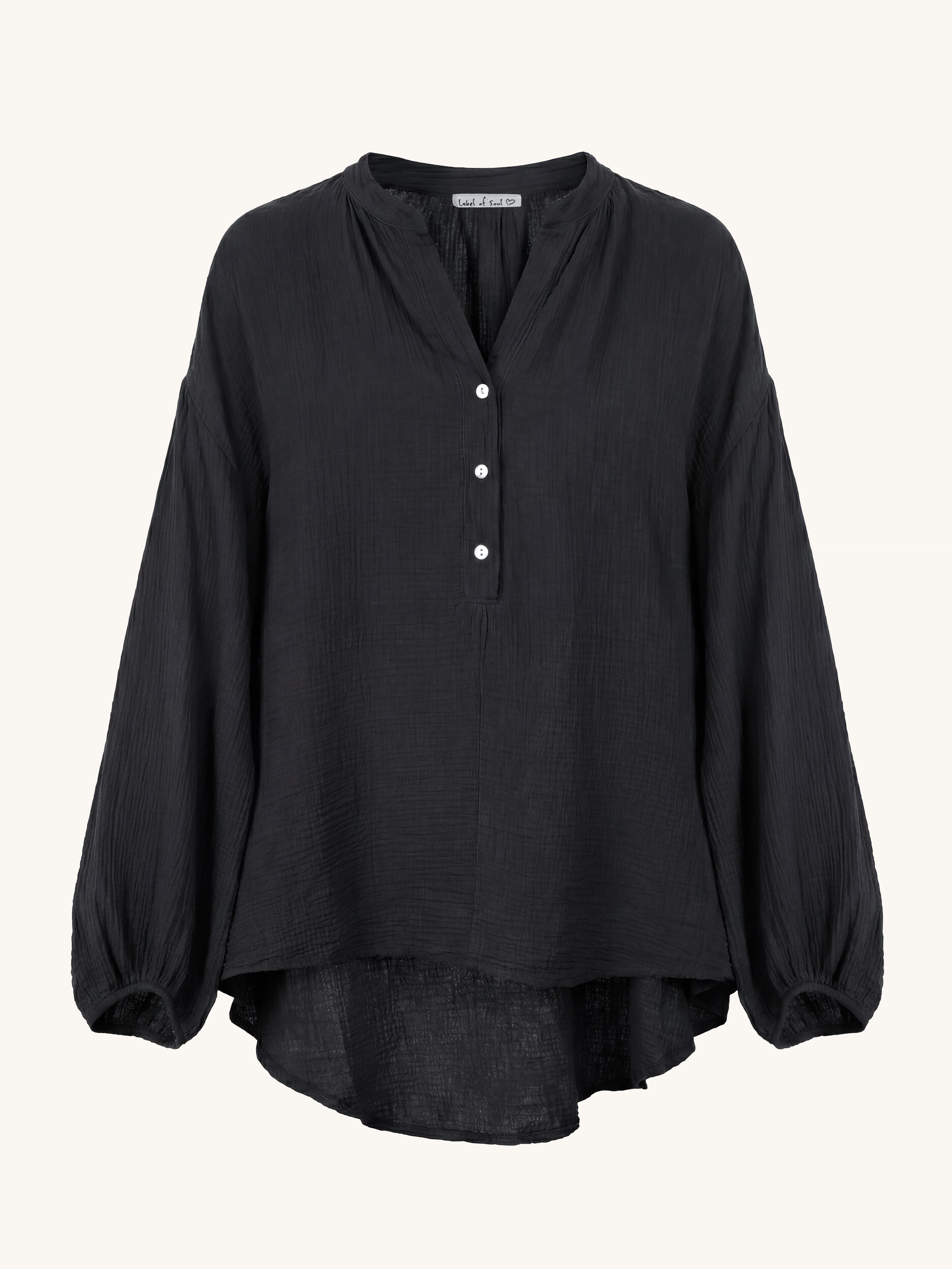 Musselin Vokuhila Oversize Bluse - Schwarz