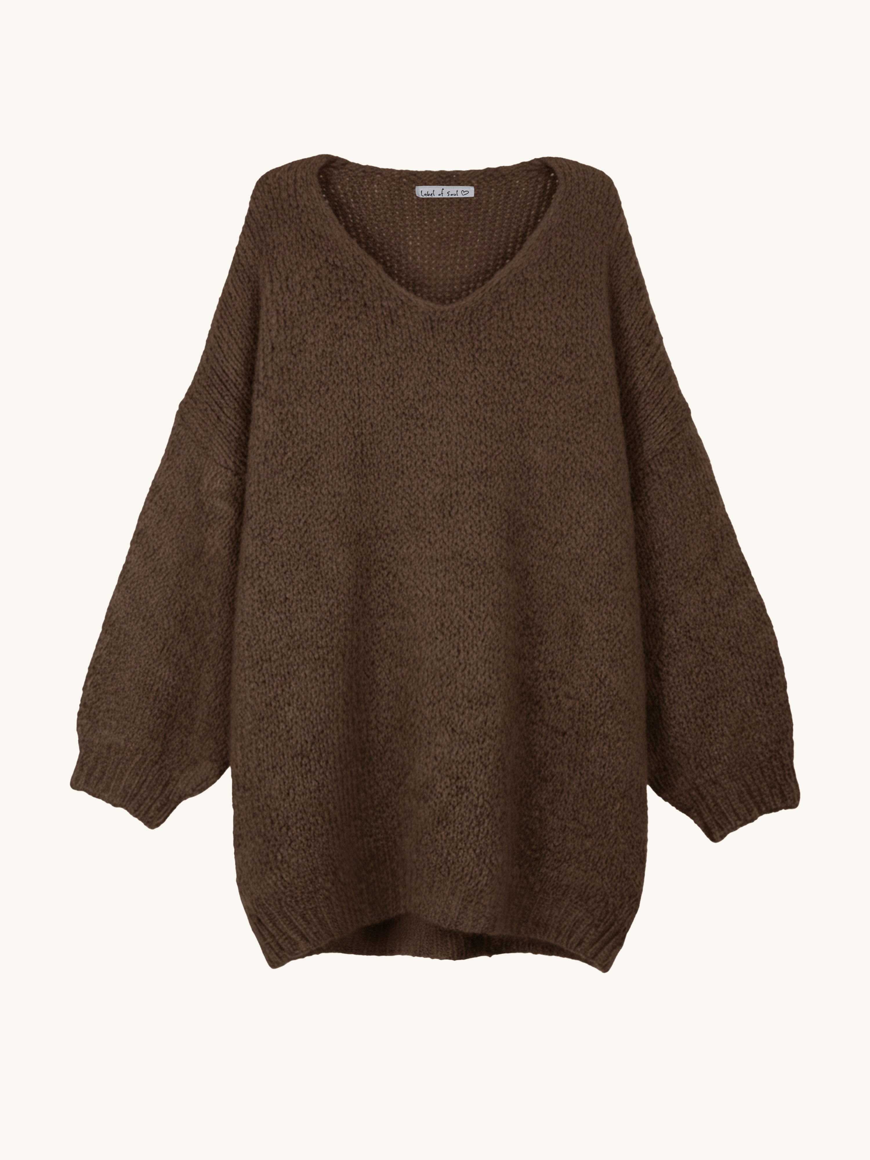 Oversize Strickpullover mit V-Ausschnitt FLAUSCHI REGULAR - Schoko