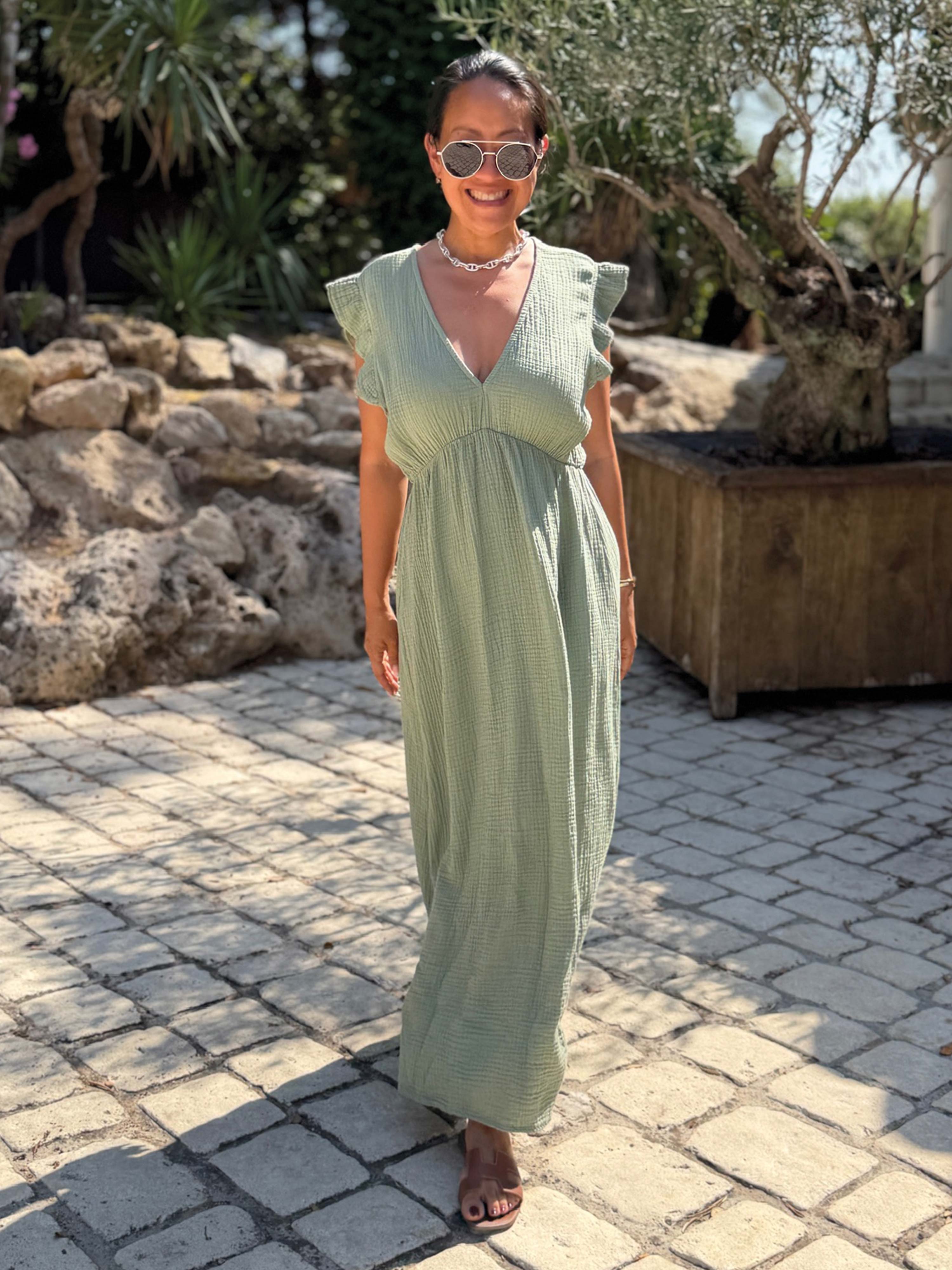 Musselin Kleid Soho - ONESIZE - Matcha