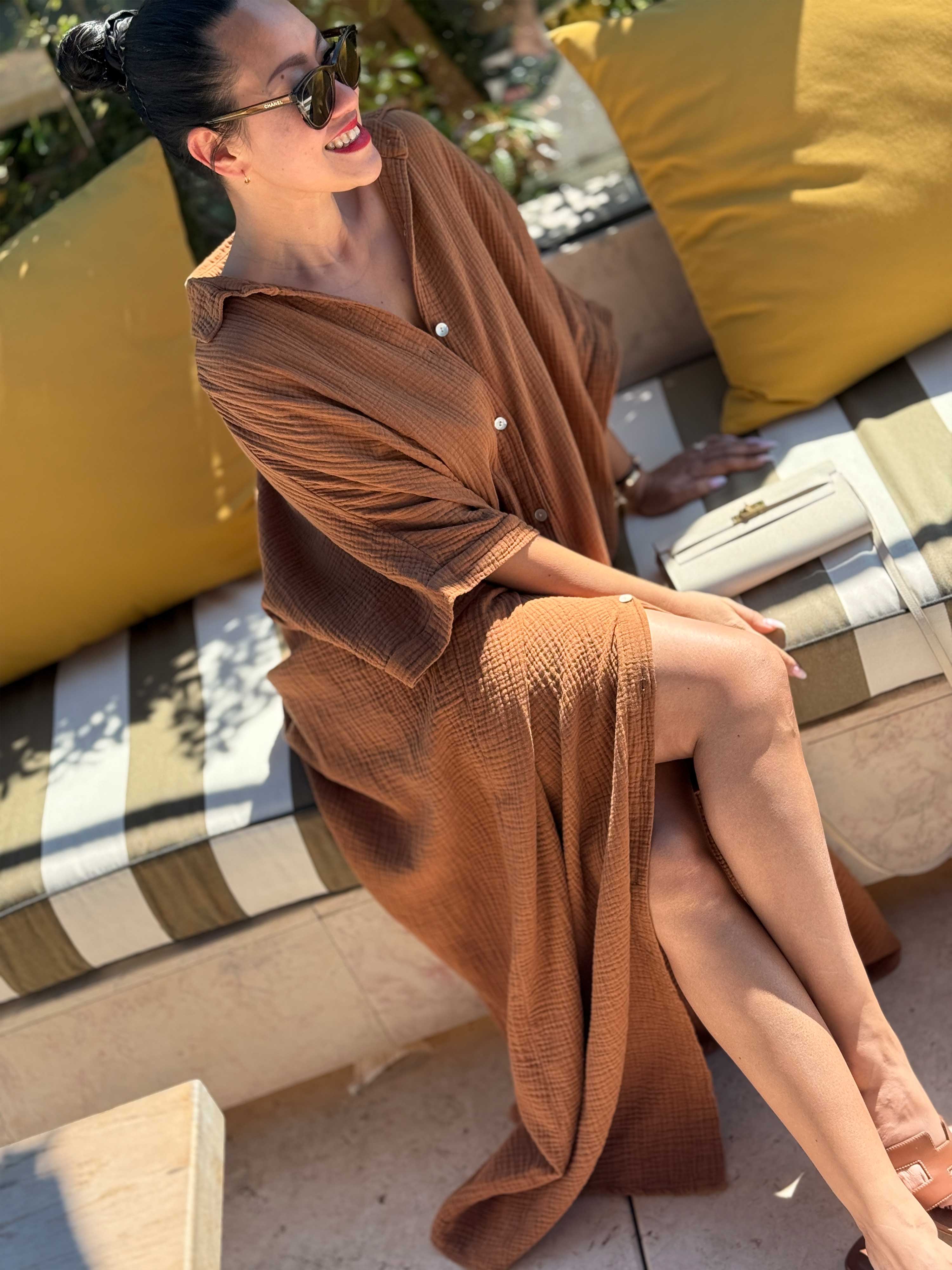 Musselin Oversize Kurzarm Blusenkleid - CAPRI - Cinnamon Musselin Oversize Kurzarm Blusenkleid - CAPRI - Cinnamon