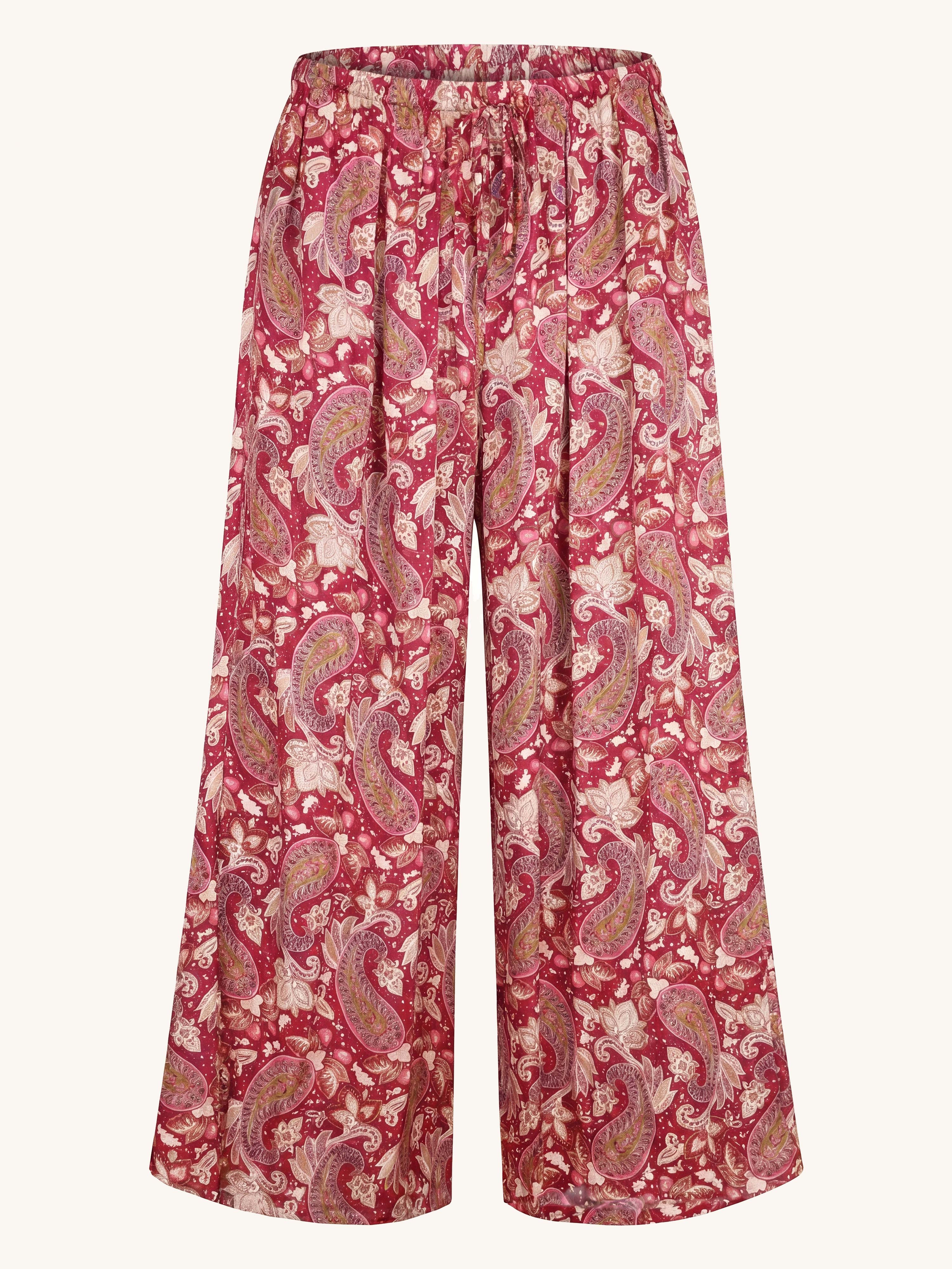 Viskose Palazzo Oversize Hose mit Seidenanteil - Paisley Burgundy