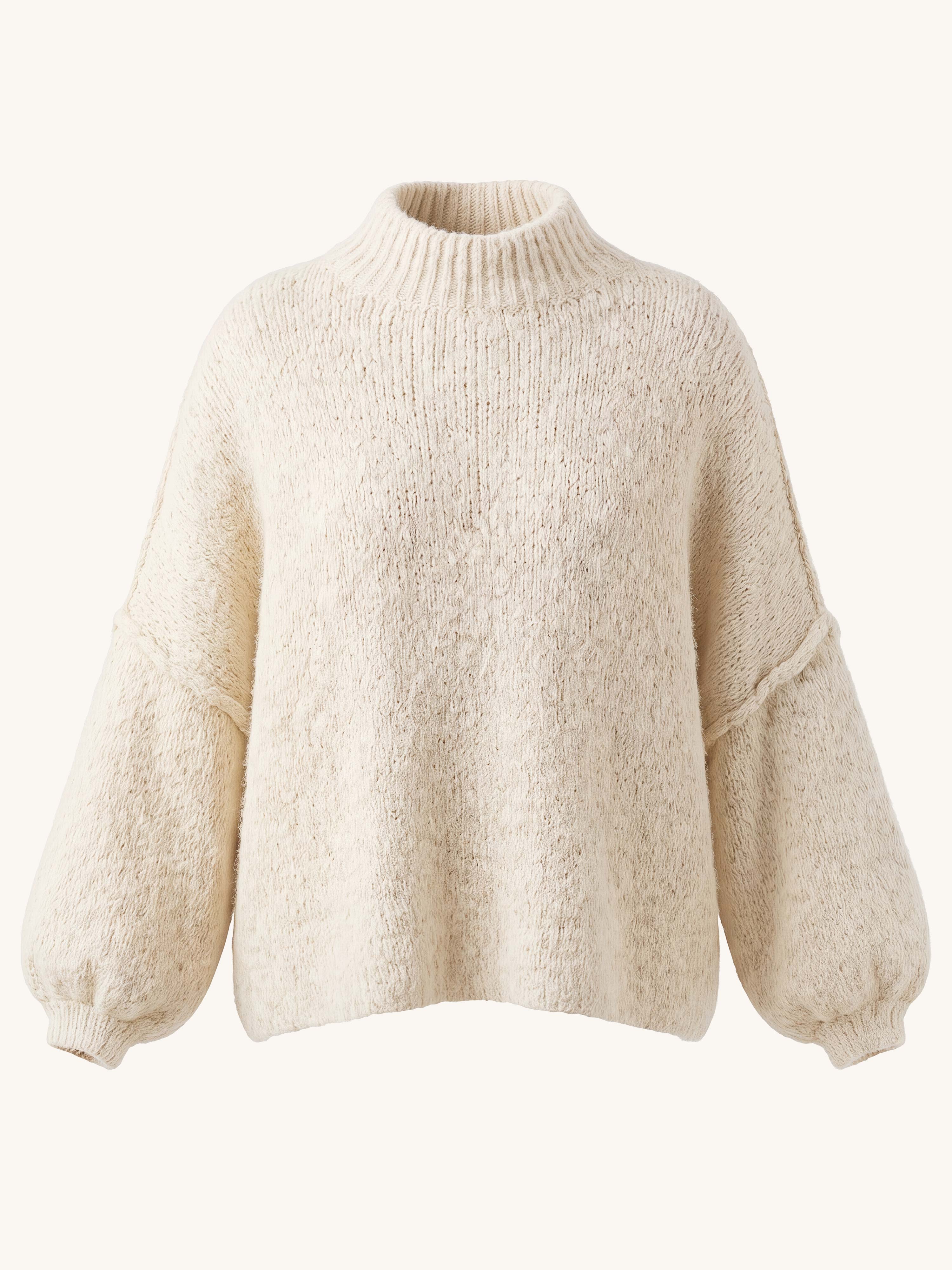Oversize Strickpullover mit Stehkragen FLAUSCHI - REGULAR - Creme