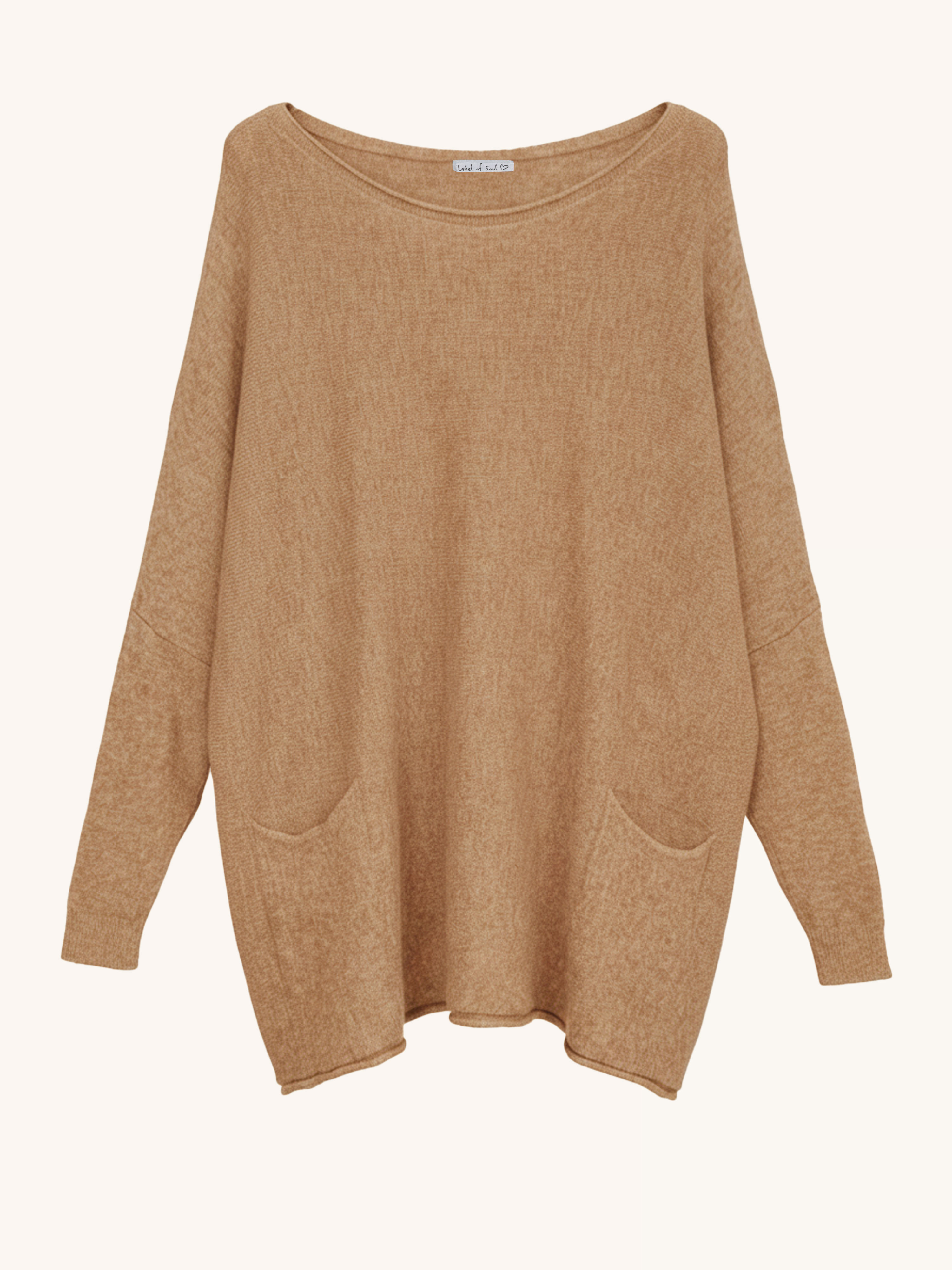 Oversize Viskose Pullover mit Taschen - Camel Oversize Viskose Pullover mit Taschen - Camel