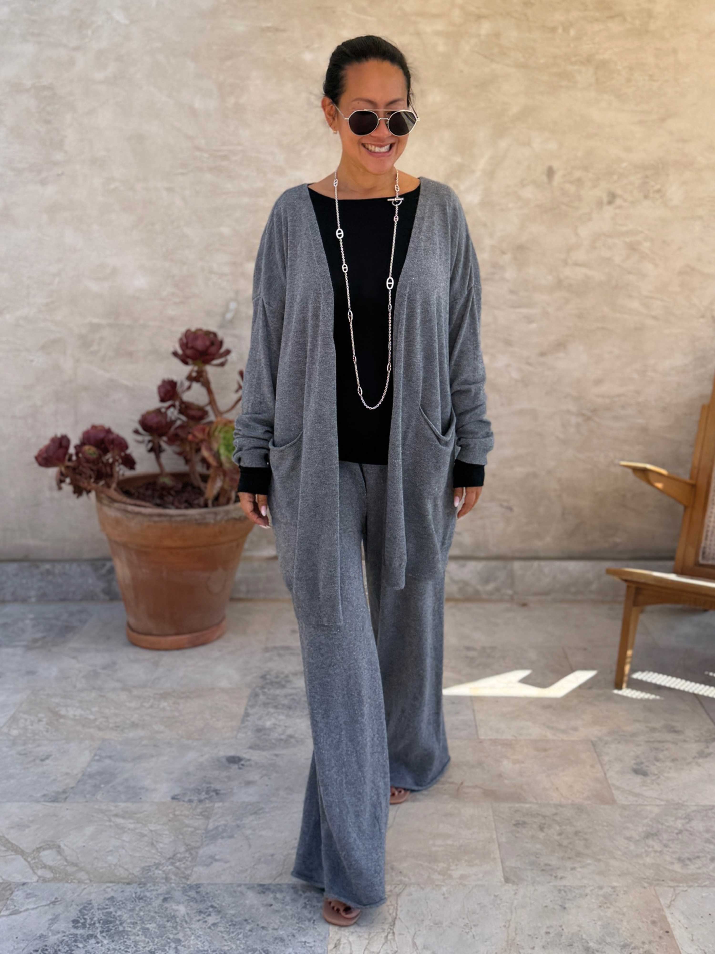Leichte Oversize Viskose Strickjacke - MIDI - Anthrazit