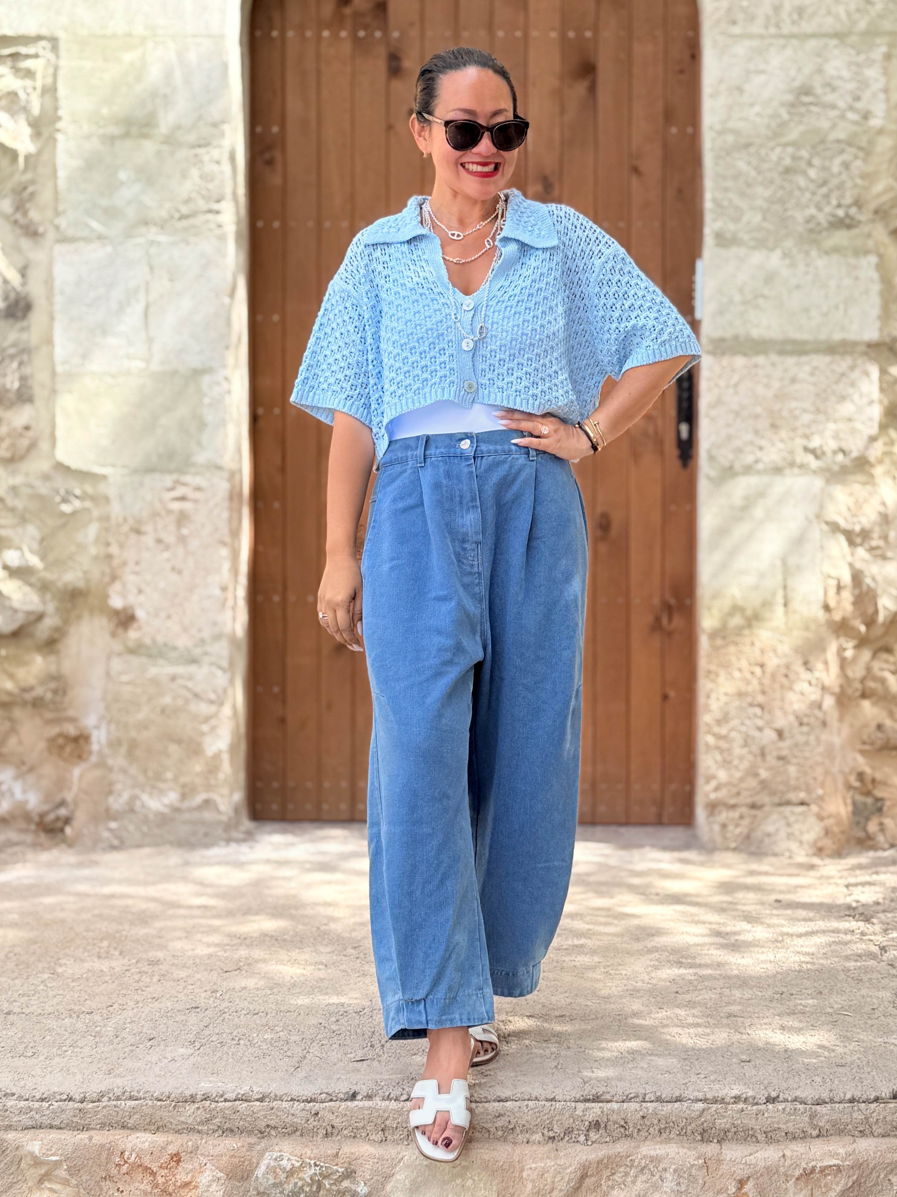 Cropped Häkel Cardigan - Babyblau
