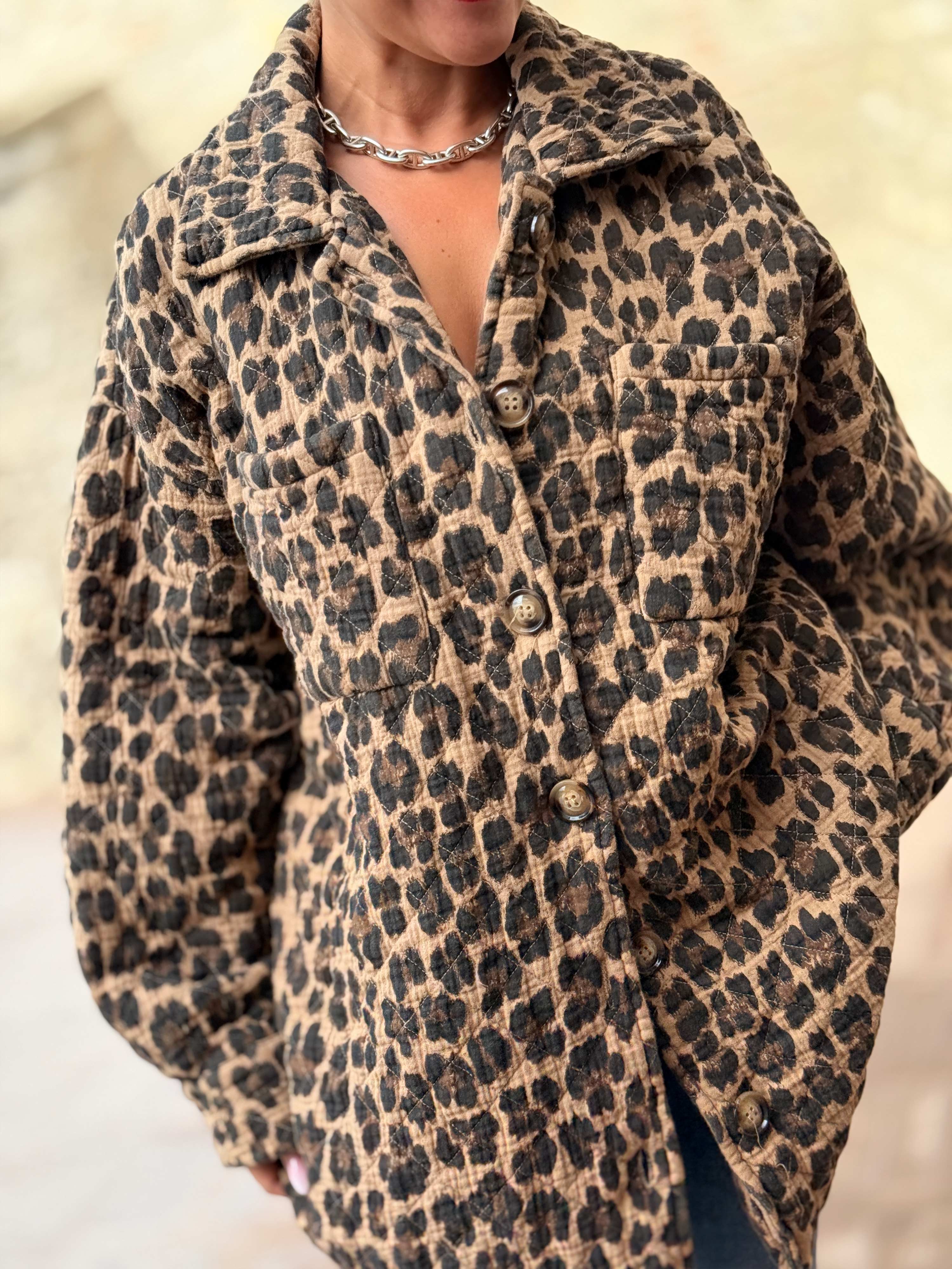 Gefütterte Oversize Musselin Overshirt Jacke - Leo Camel