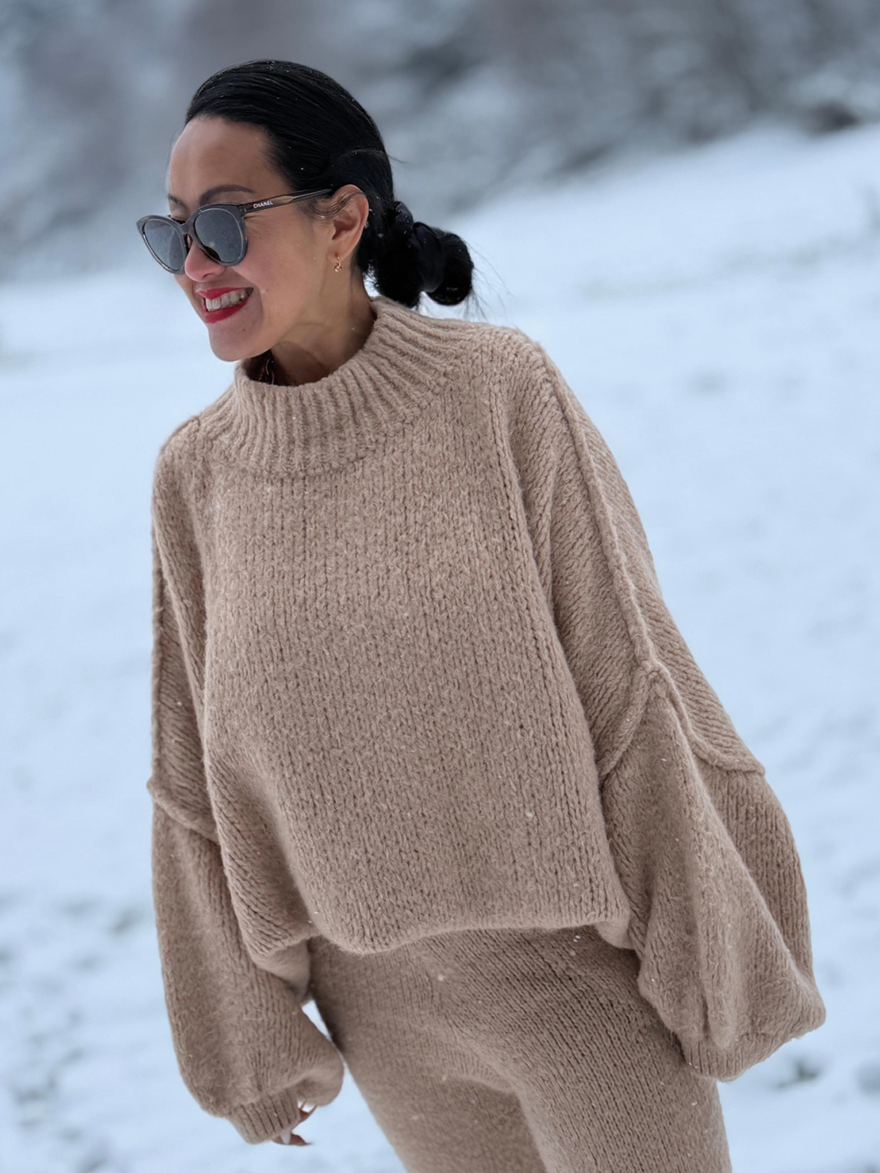 Oversize Strickpullover mit Stehkragen FLAUSCHI - TALL - Oatmeal