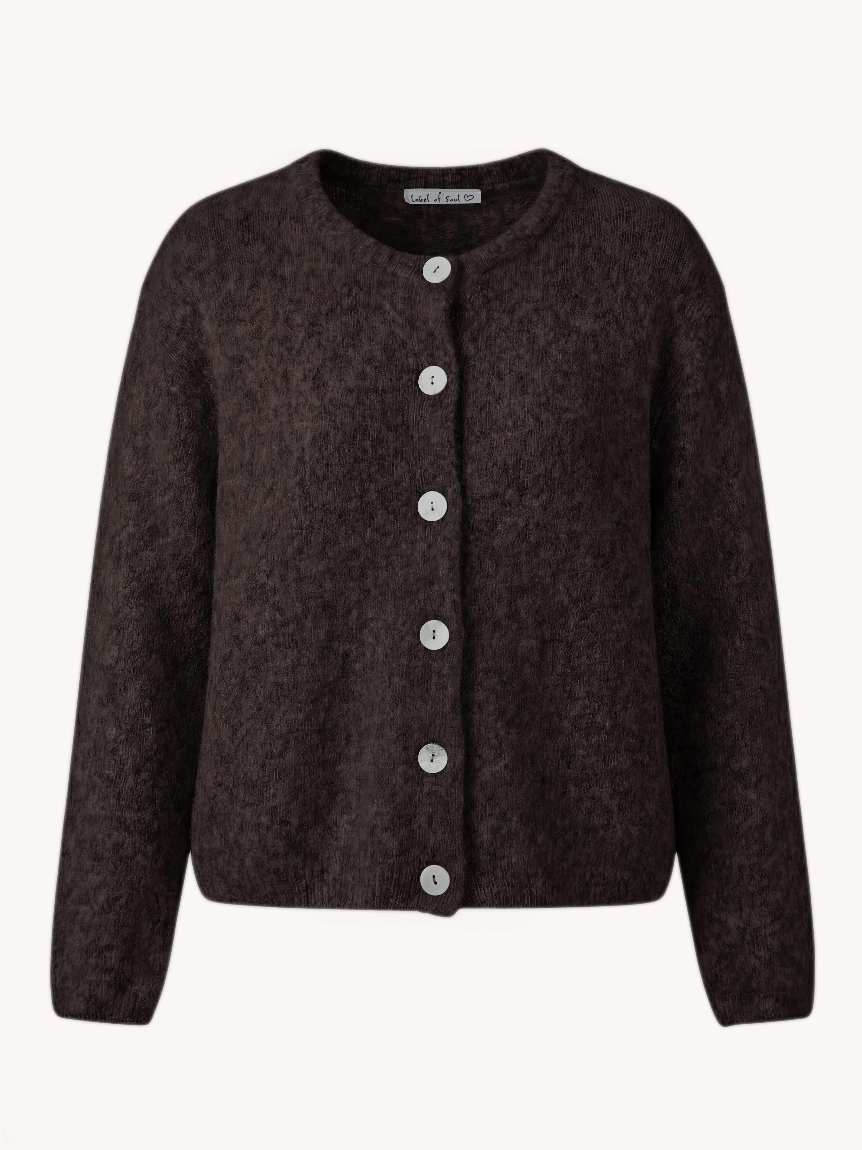 PRE-ORDER: Soft Strickjacke mit Alpakawollanteil - Schoko