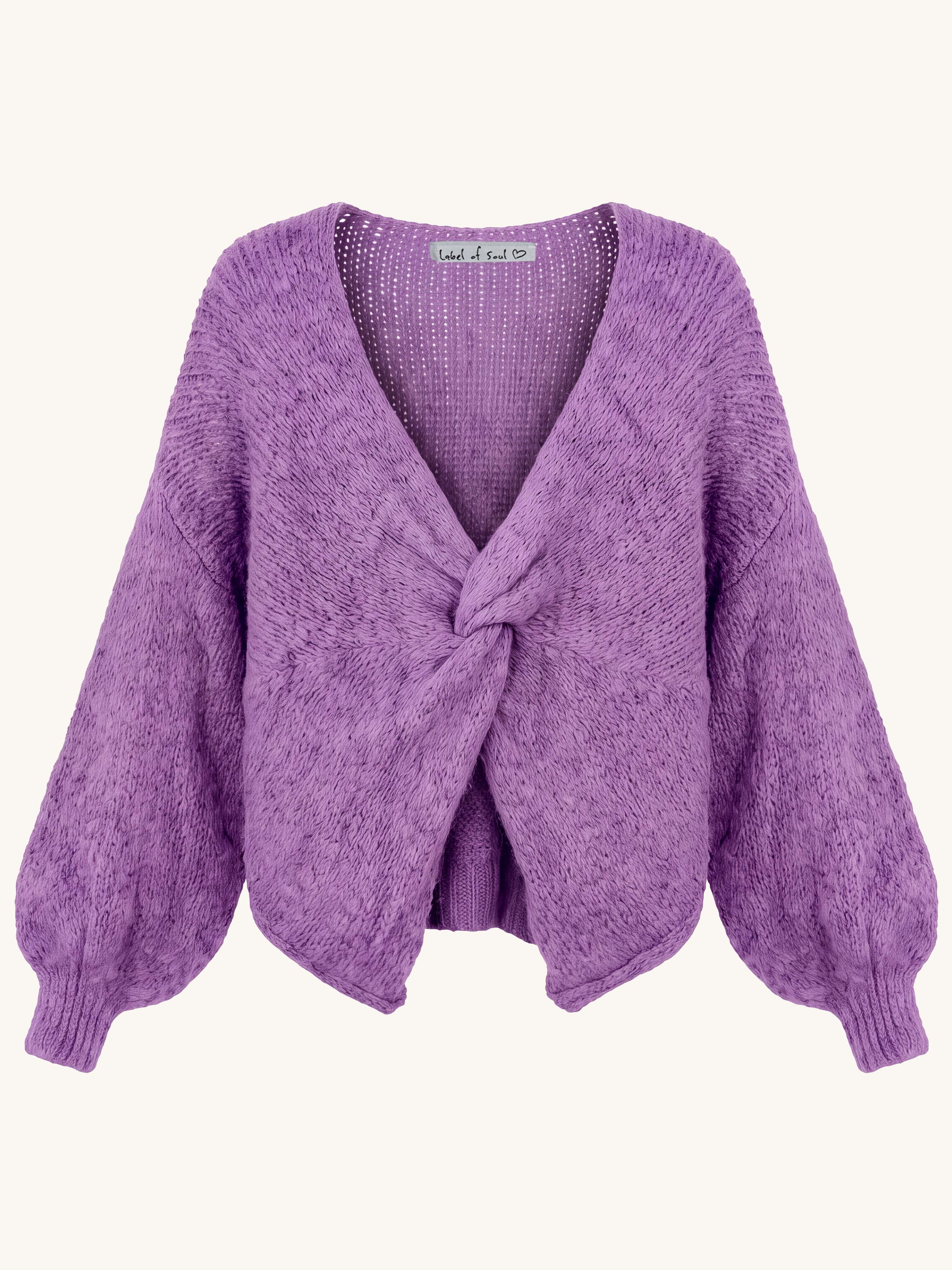 Oversize Cropped Strickpullover mit Knoten - FLAUSCHI - Flieder