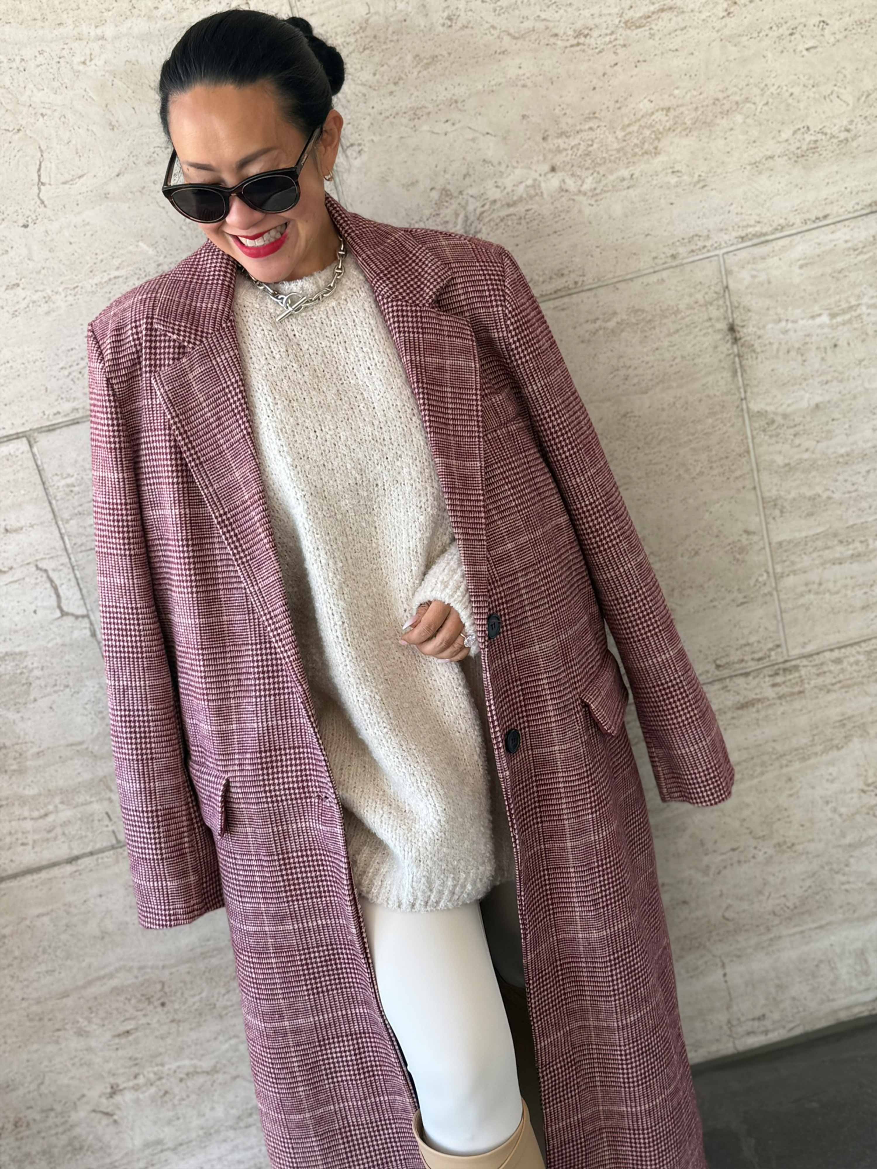 Oversize Blazer Mantel - KARO - Rouge