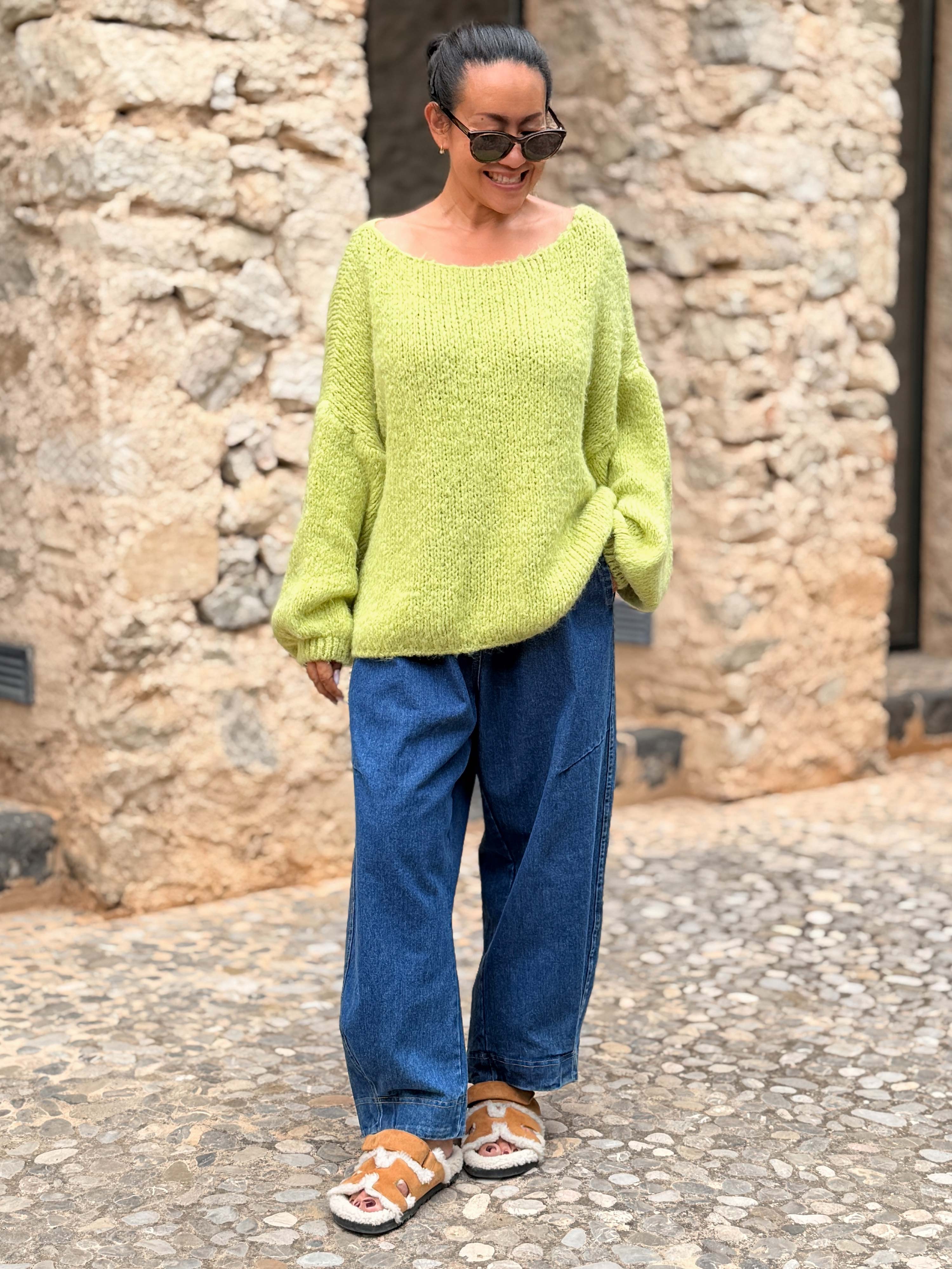 Oversize Cropped Strickpullover - FLAUSCHI - Pistazie