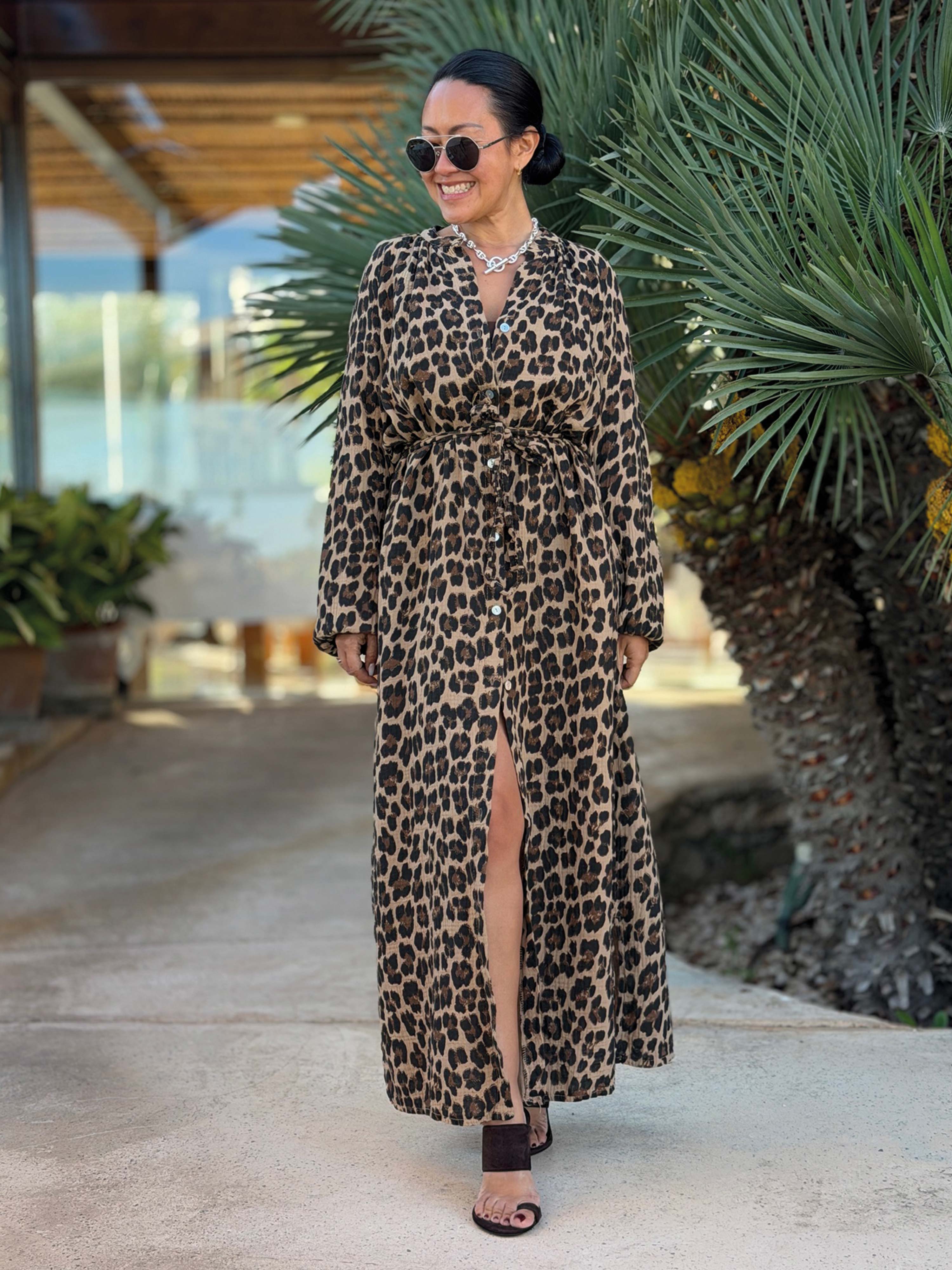 Musselin Oversize Kleid mit Gürtel - ONESIZE - Leo Camel