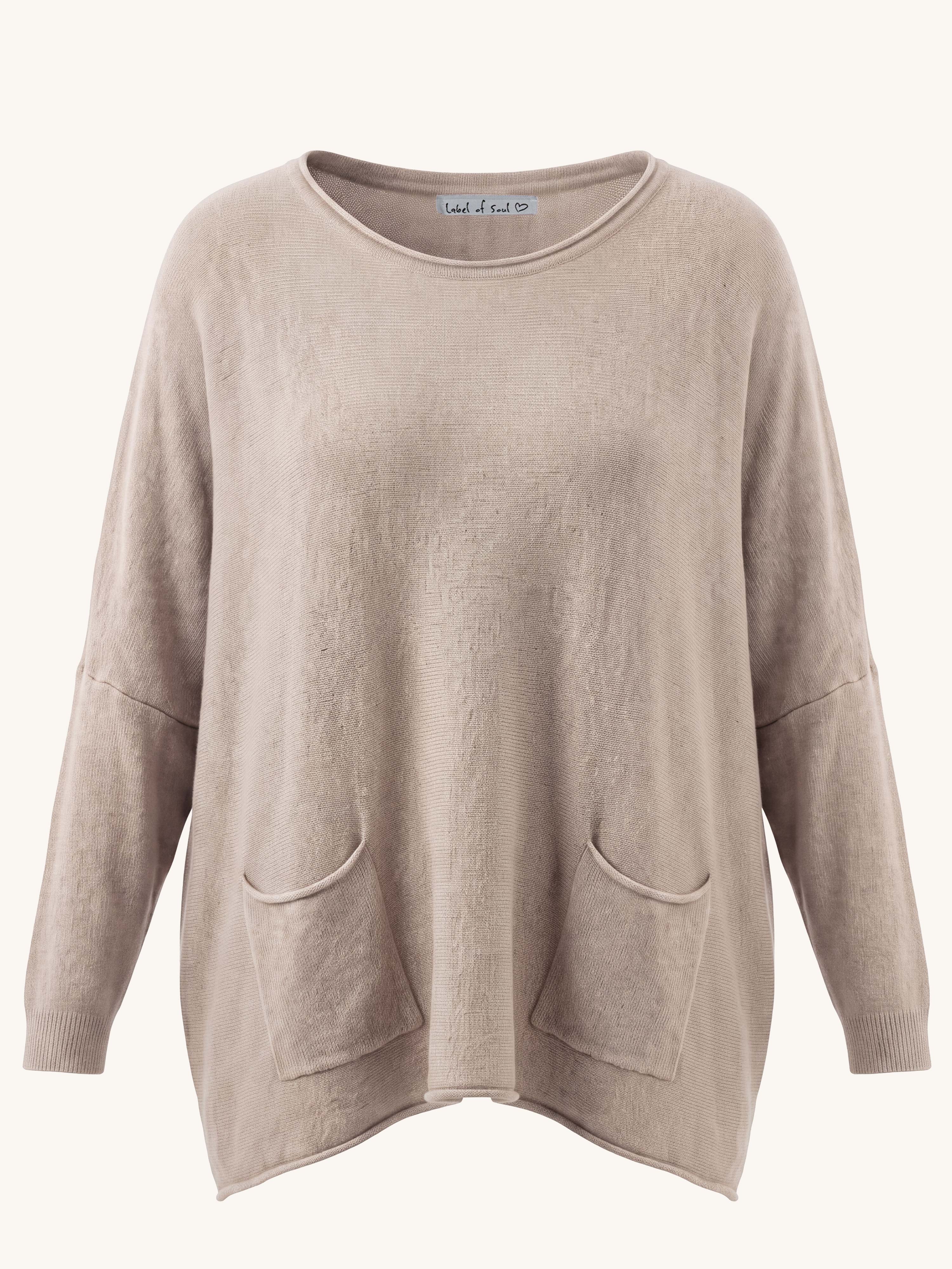 Oversize Viskose Pullover mit Taschen - Oatmeal