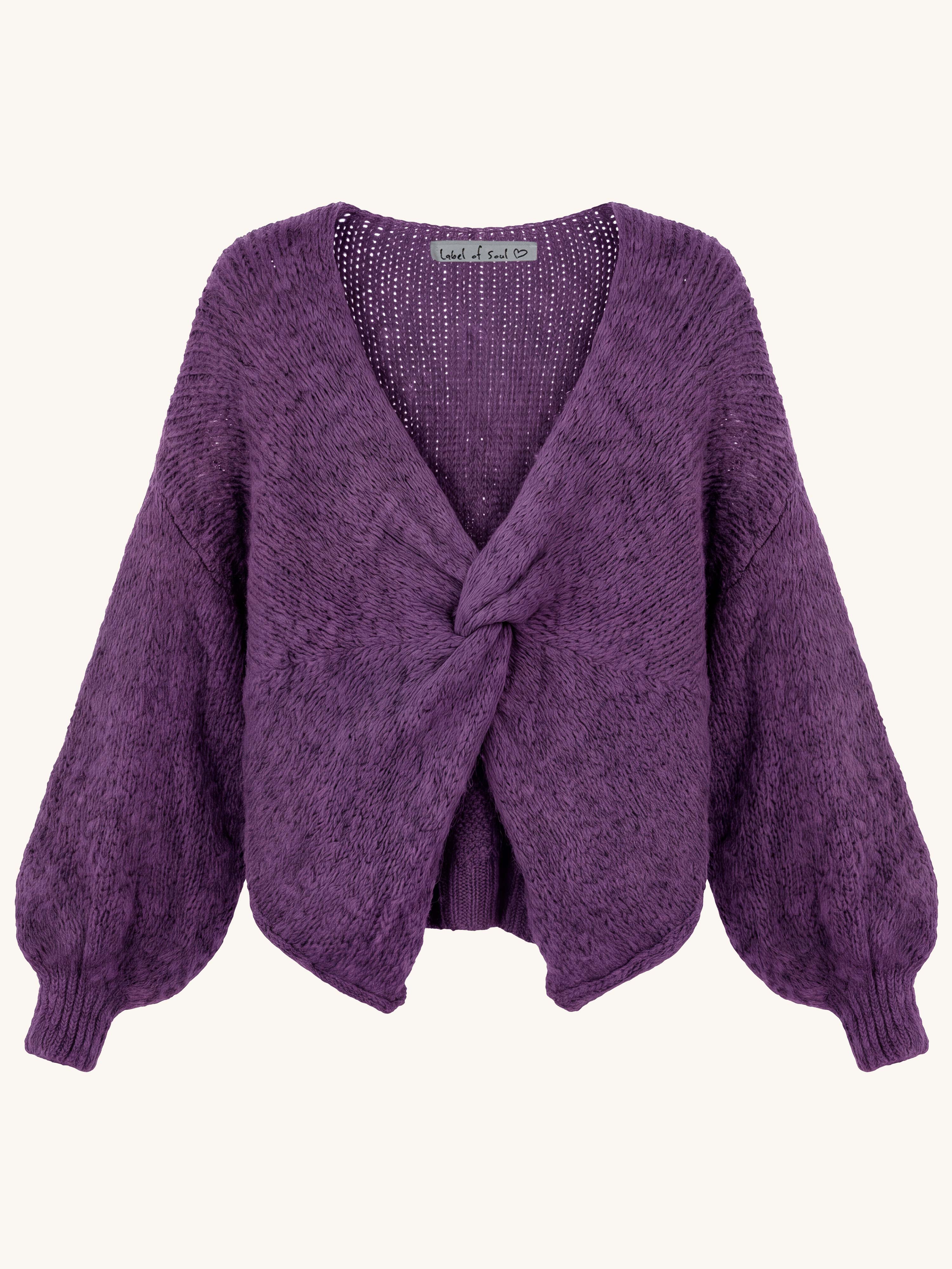 Oversize Cropped Strickpullover mit Knoten - FLAUSCHI - Aubergine