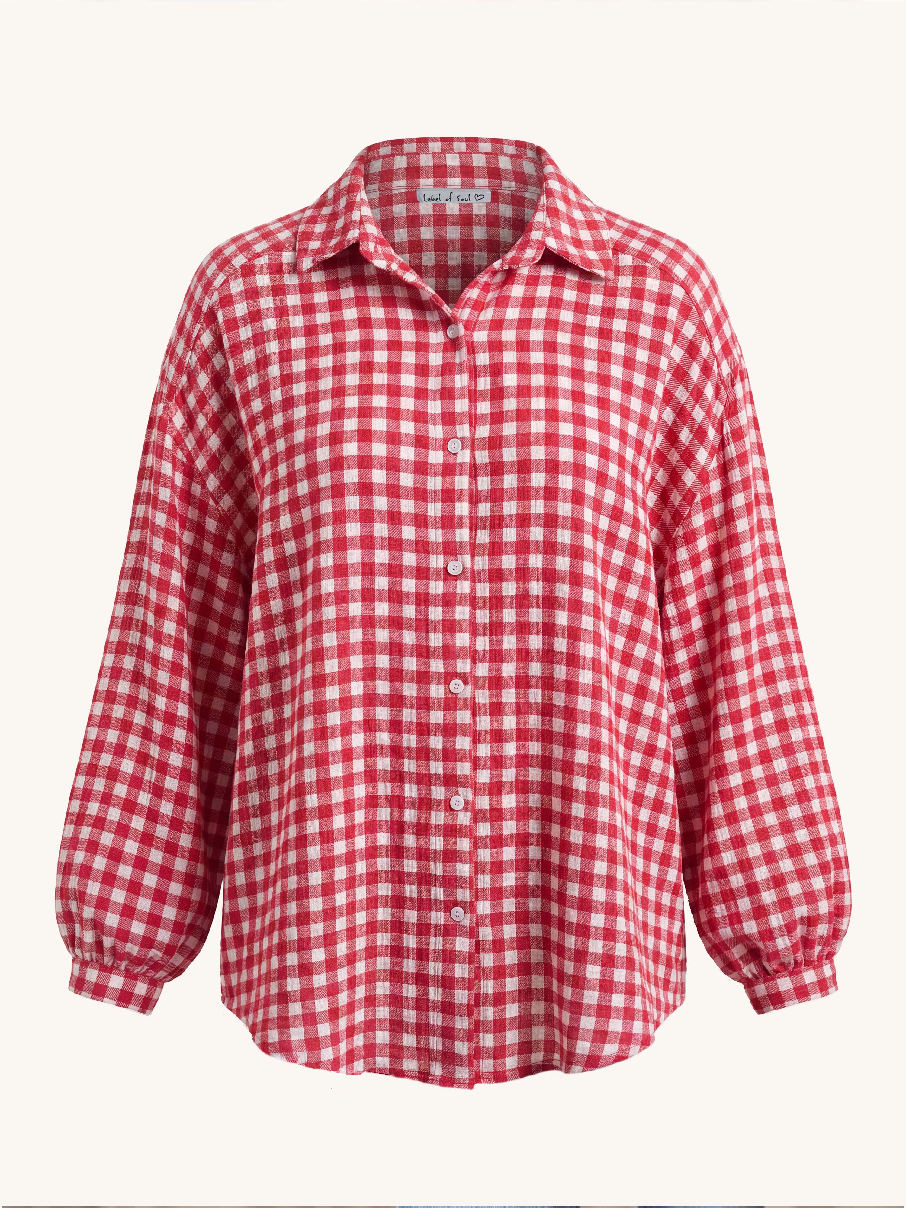 Musselin Midi Oversize Bluse - KARO - Rot