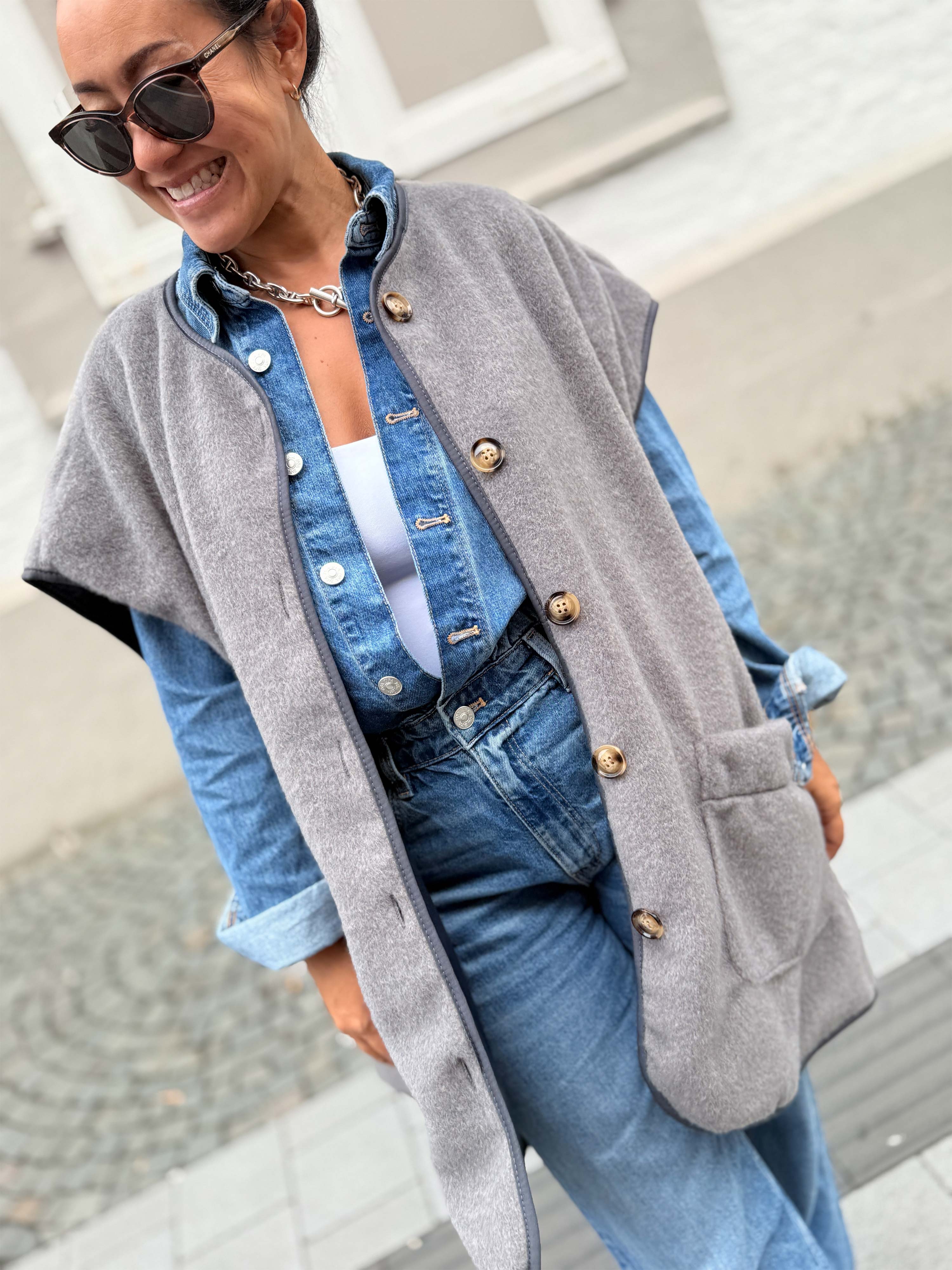 Oversize Weste mit Taschen - SIGNATURE - Grau