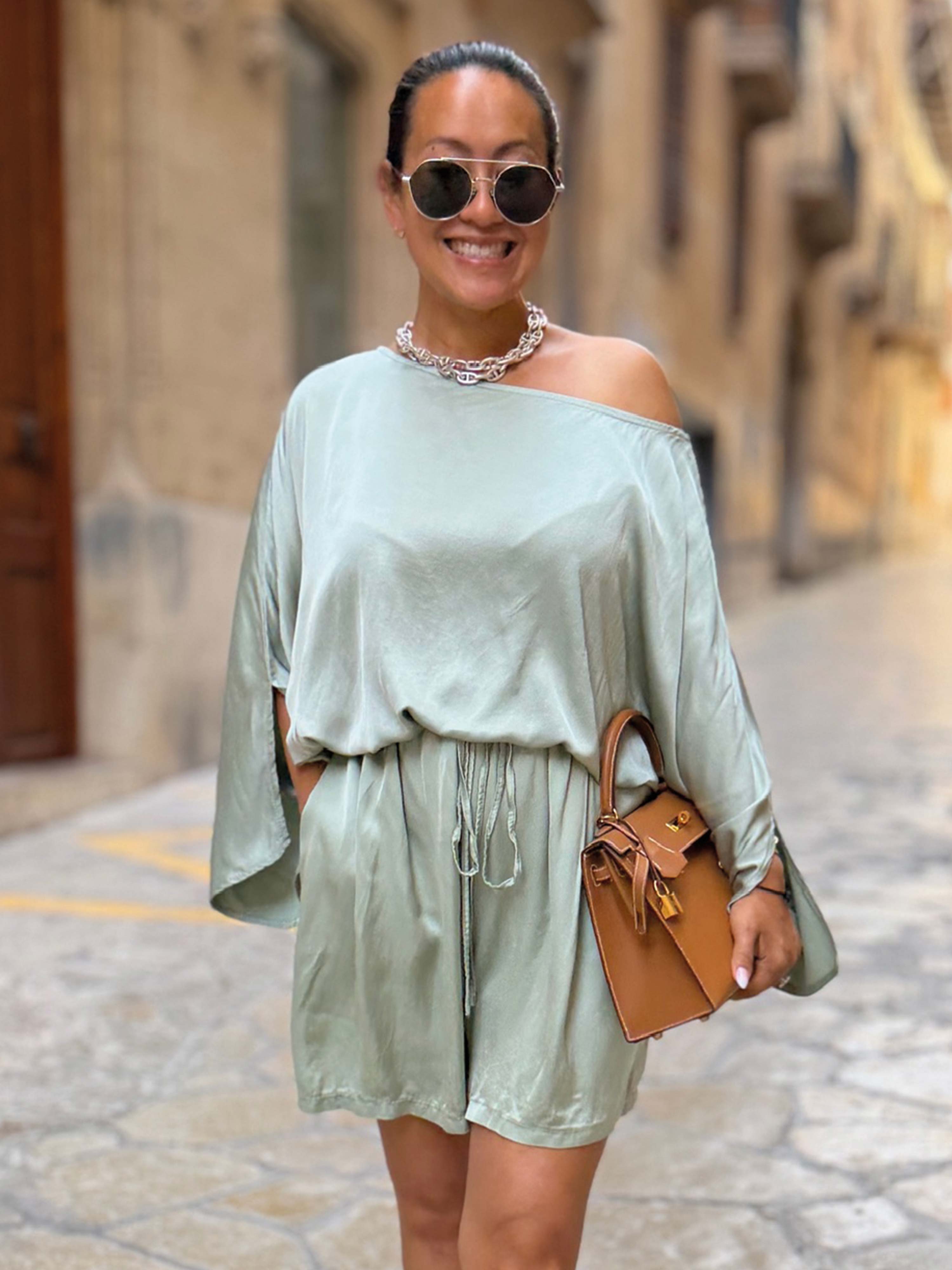 Oversize Viskose Poncho - ELEGANCE - Matcha