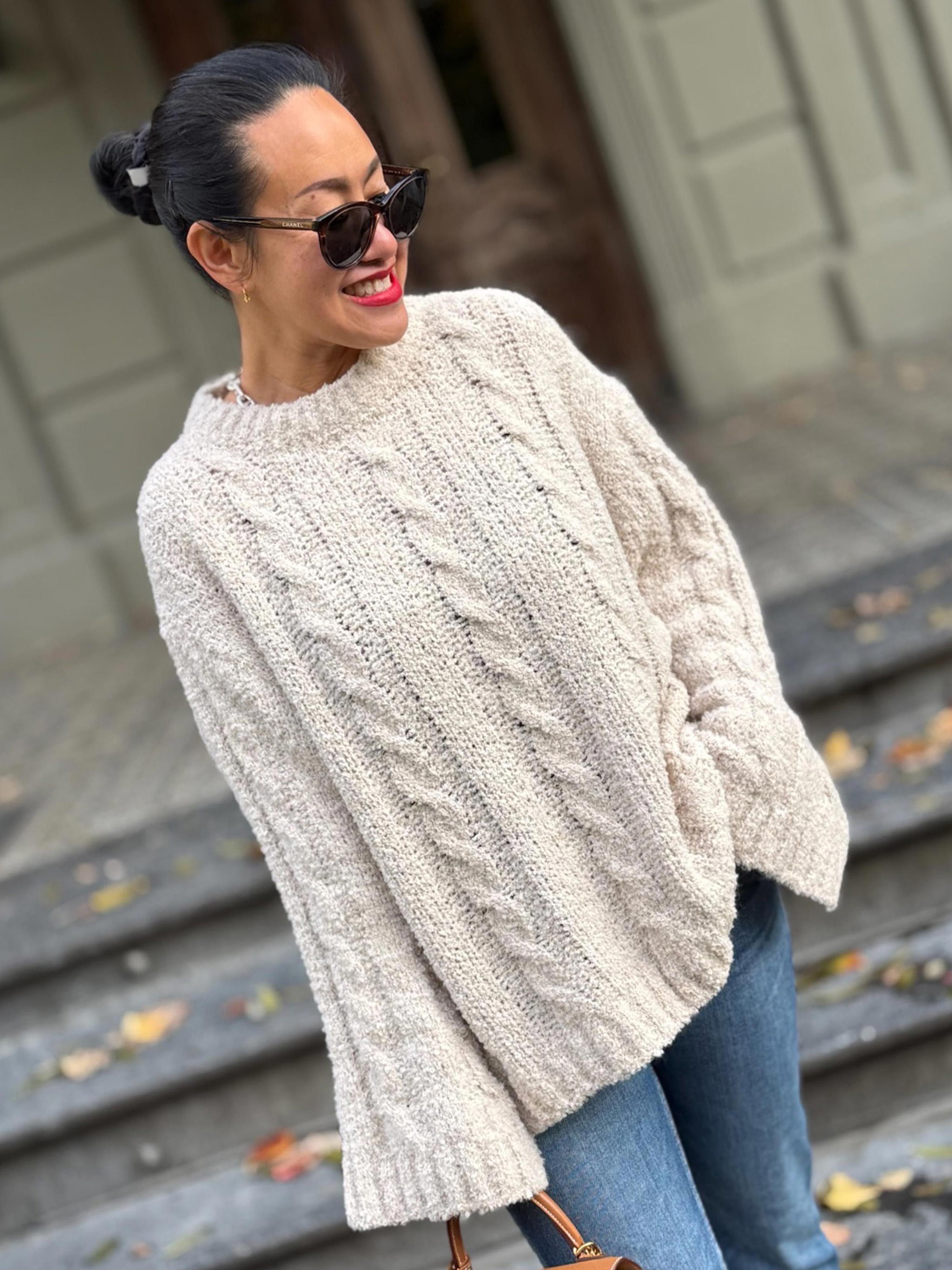 Bouclé Zopfstrickpullover - Creme