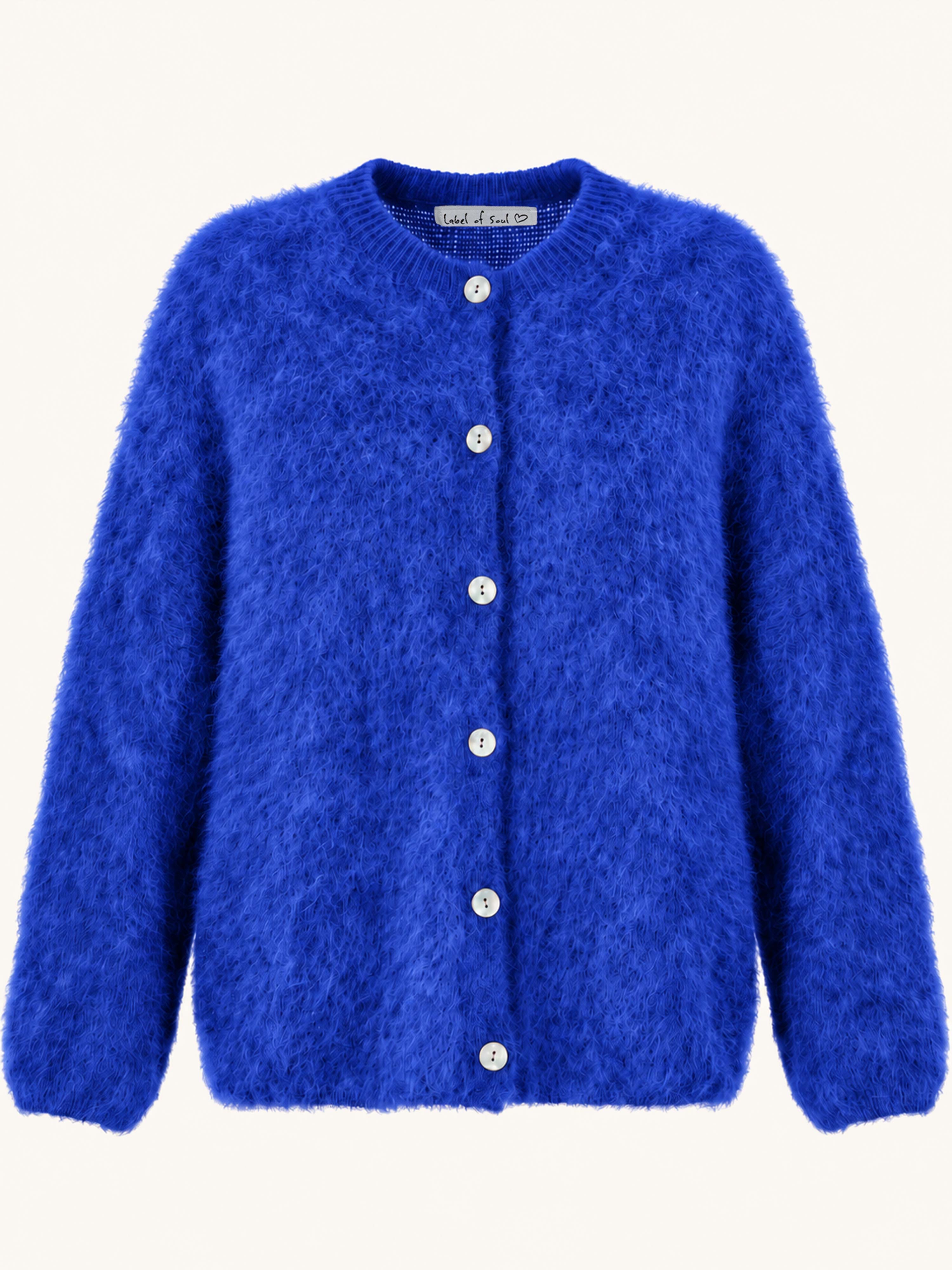 Oversize Strickjacke - FLUFFY - Royalblau