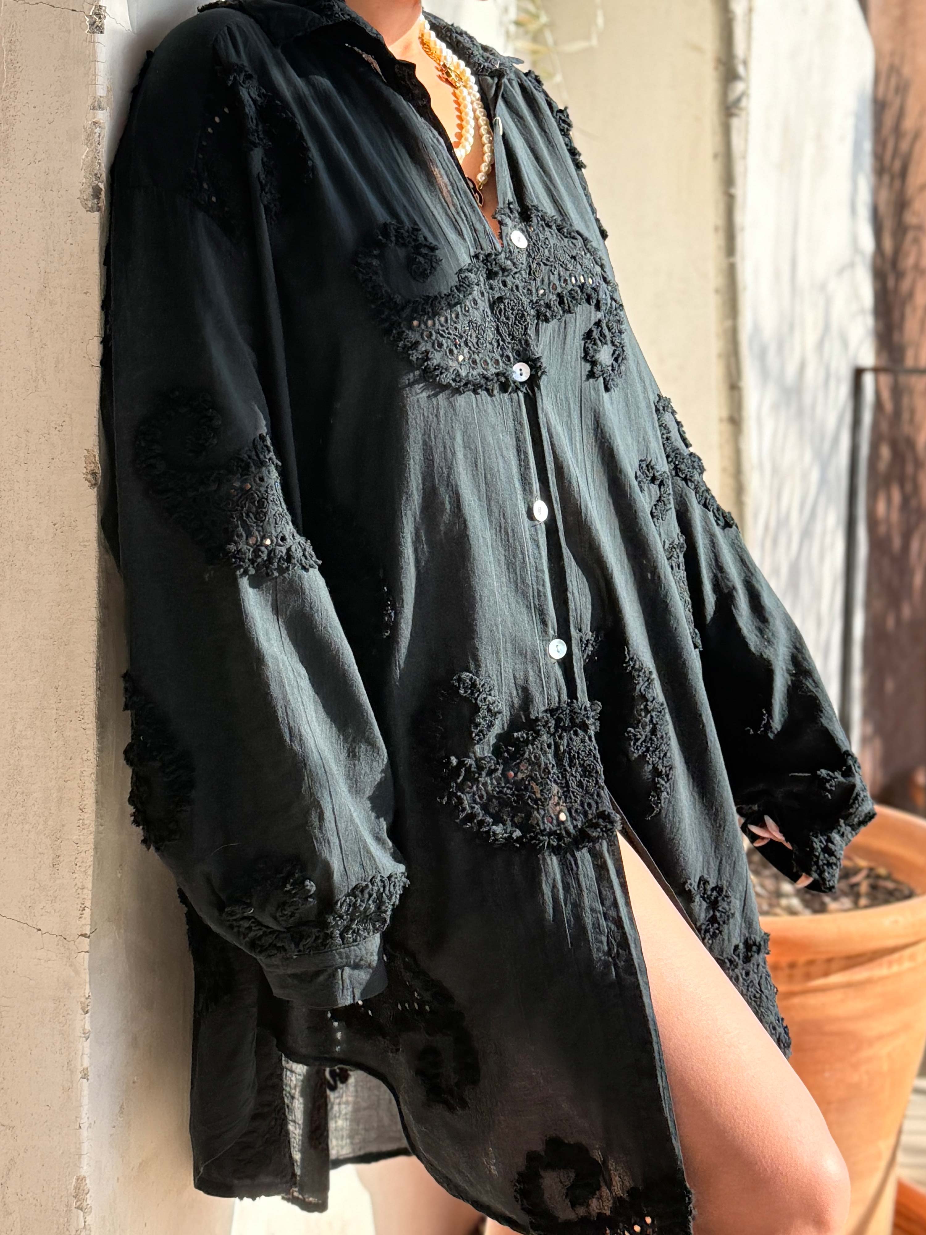 Cotton Oversize Long Bluse - MOANA - Schwarz Cotton Oversize Long Bluse - MOANA - Schwarz