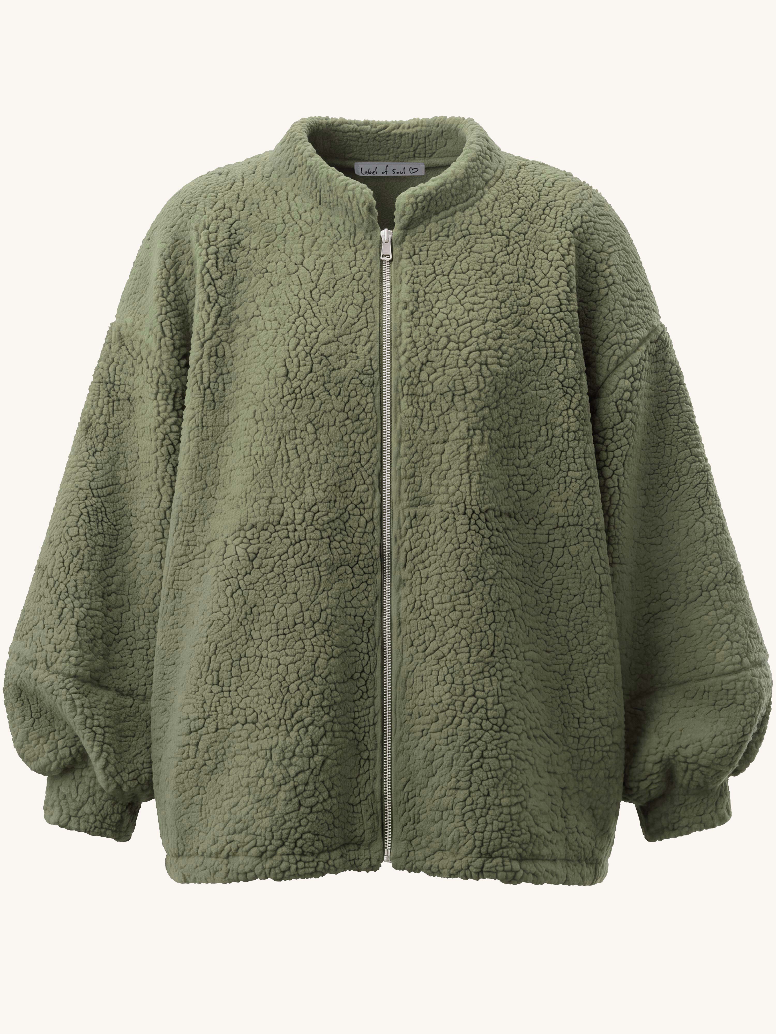Teddylook Jacke mit Zipper - ICON - Matcha