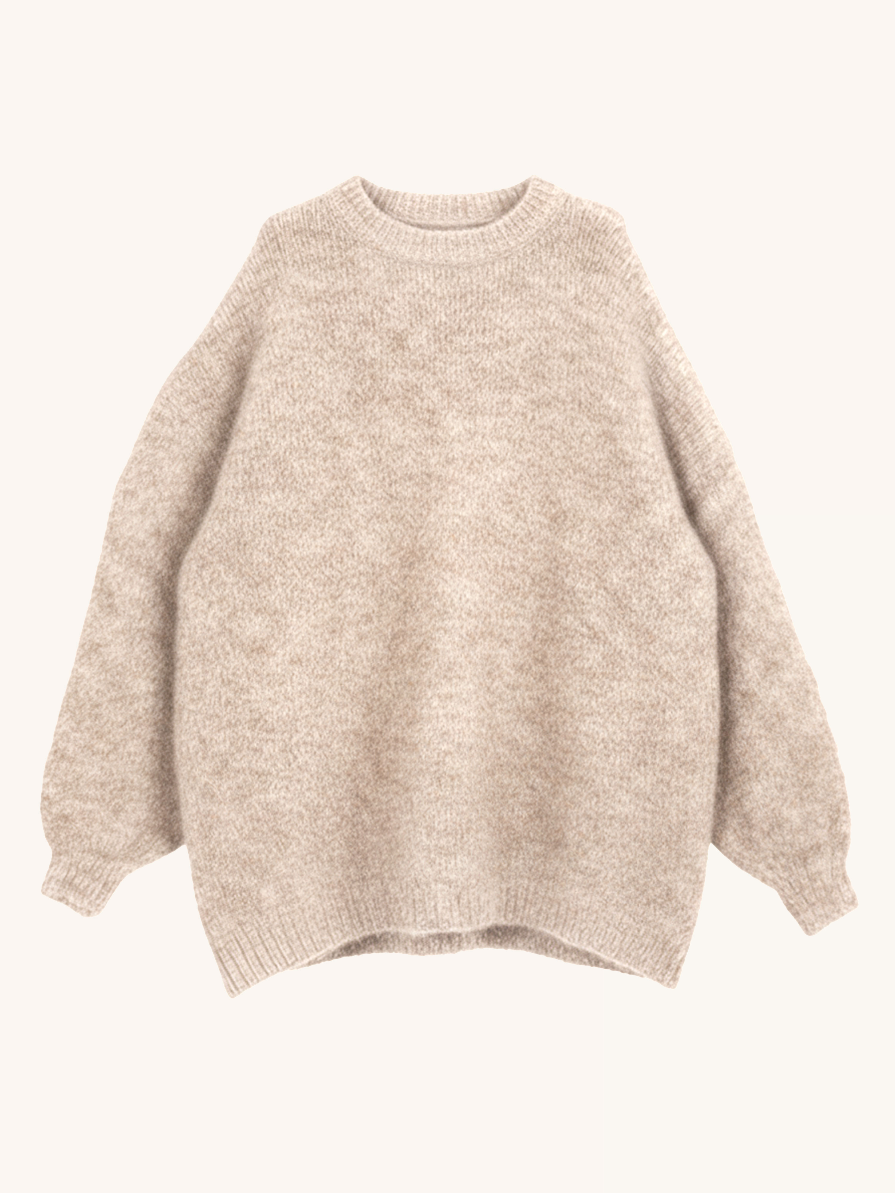 Oversize Rundhals Strickpullover mit Alpakawollanteil - Beige