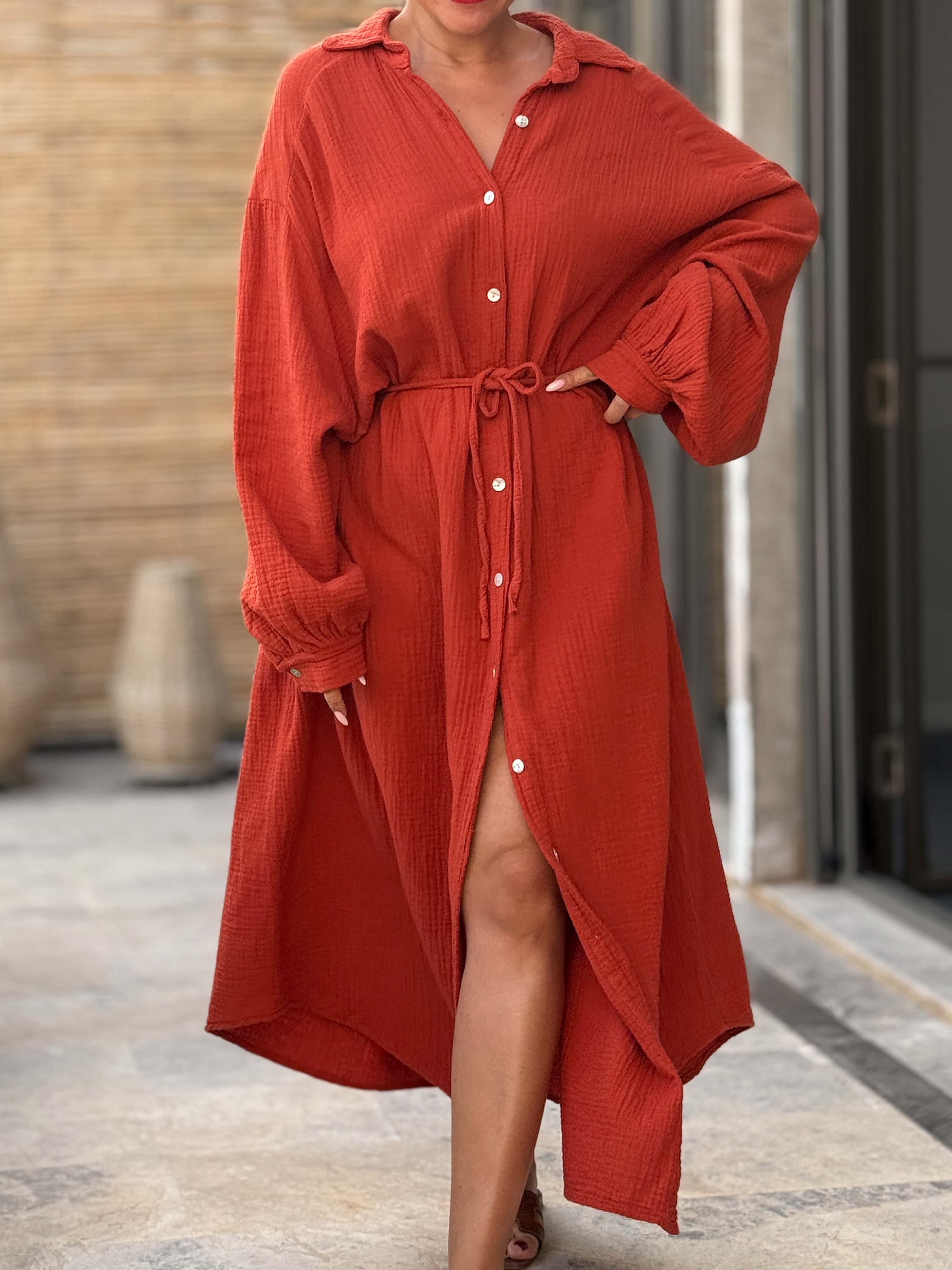 Musselin Oversize Blusenkleid - SEVILLA - Pumpkin Musselin Oversize Blusenkleid - SEVILLA - Pumpkin
