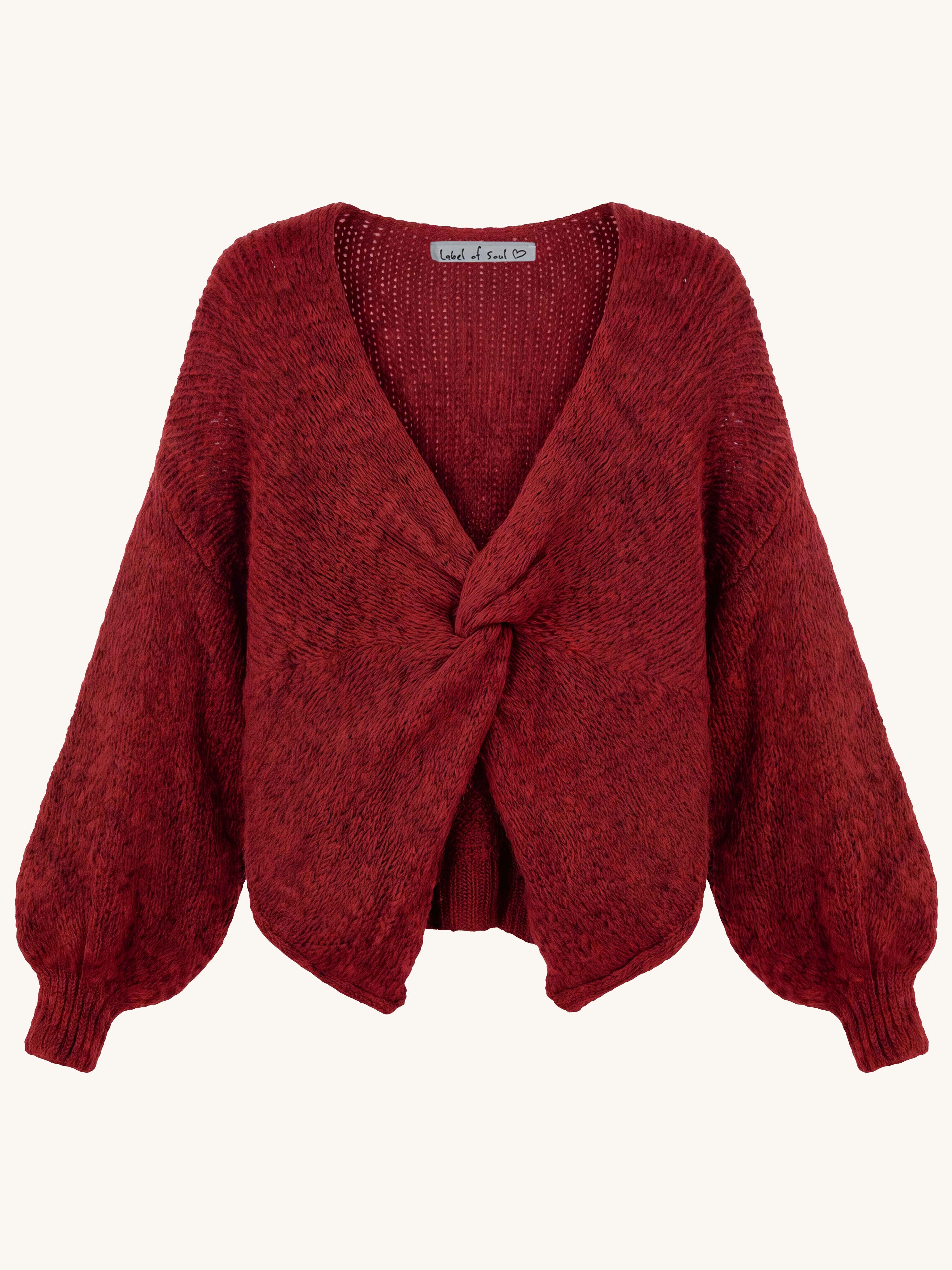 Oversize Cropped Strickpullover mit Knoten - FLAUSCHI - Burgundy