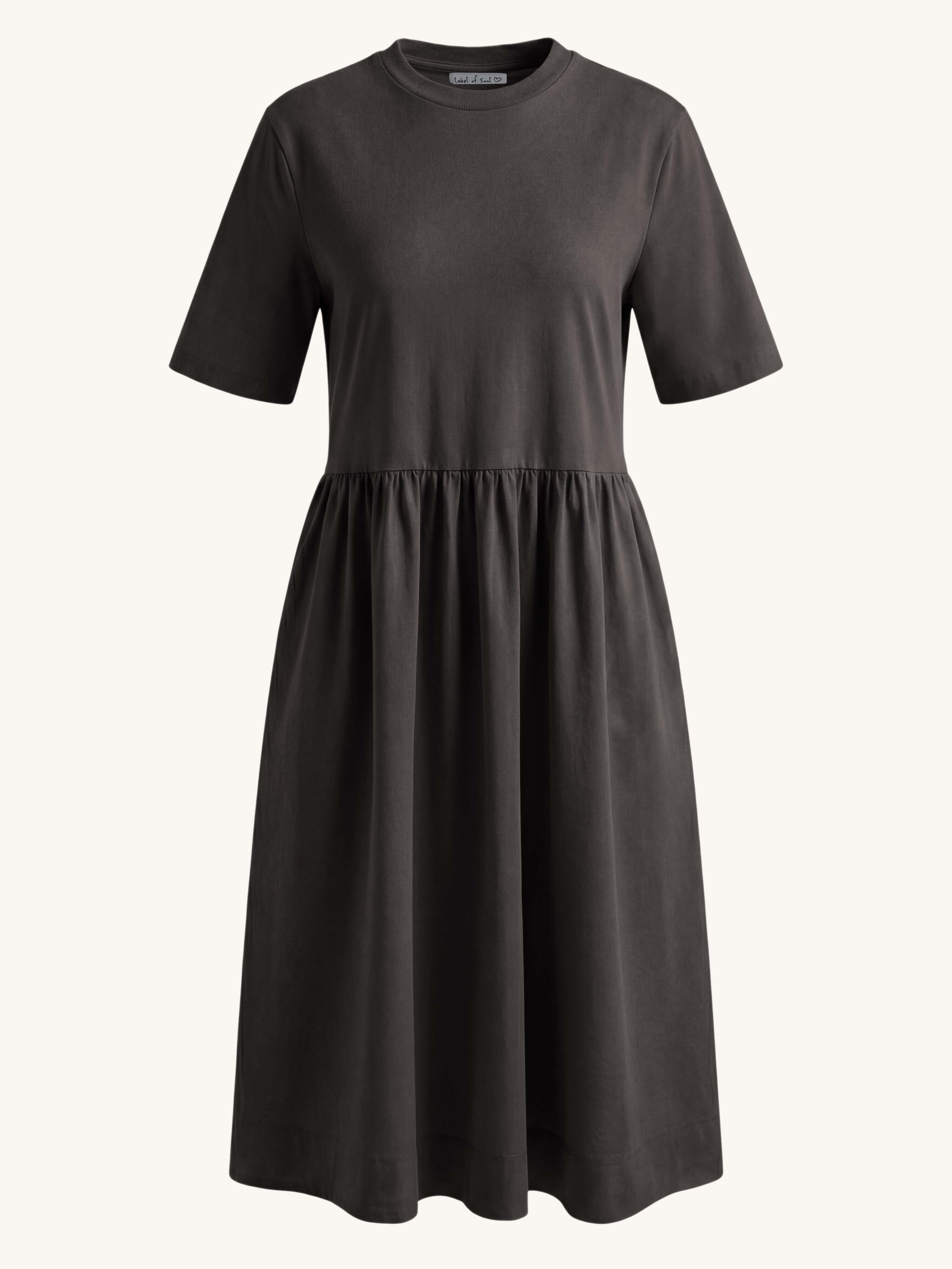 Kurzarm Cotton Kleid mit Seitentaschen - Schoko