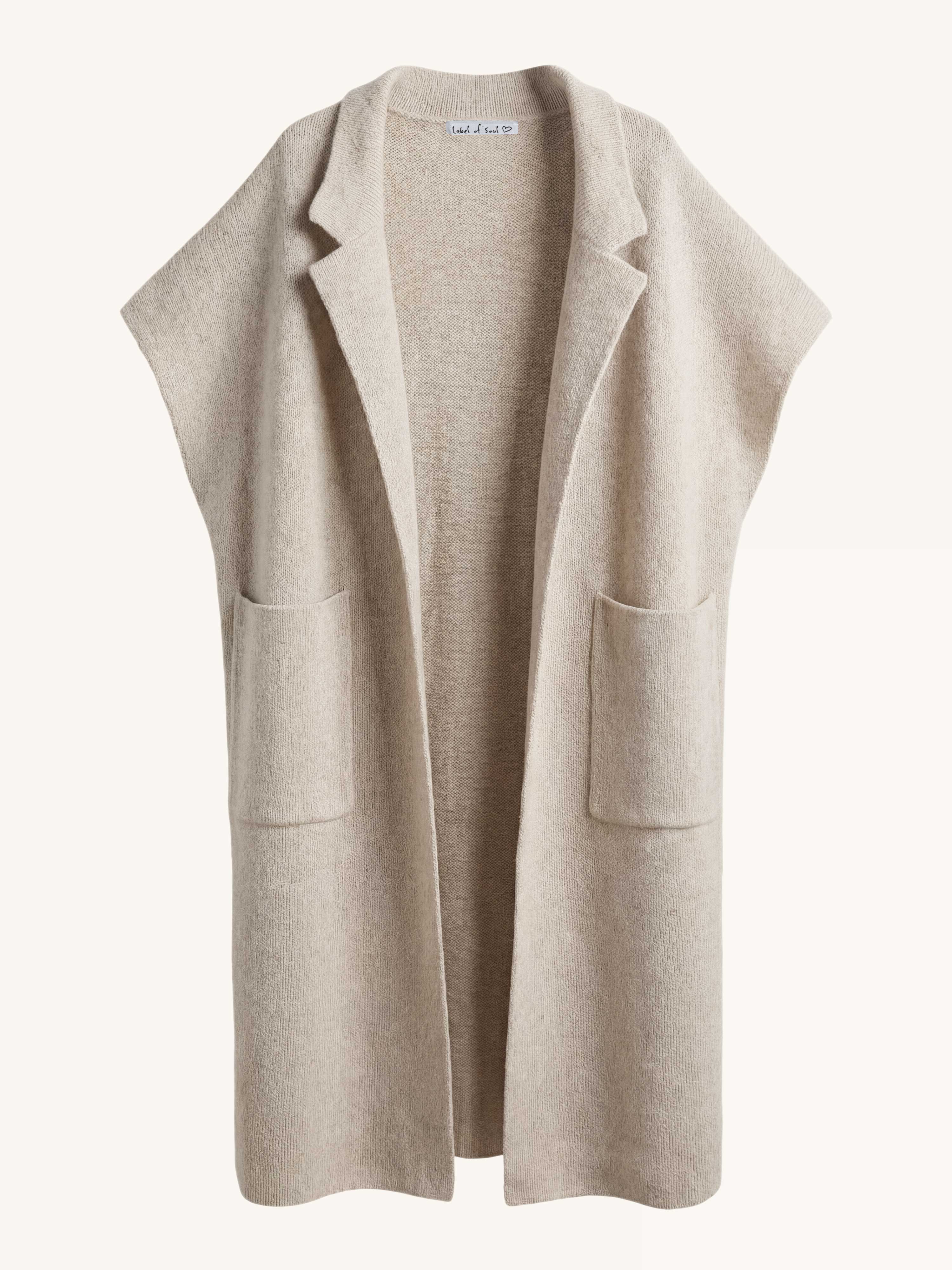 Ärmelloser Oversize Strickmantel - Oatmeal