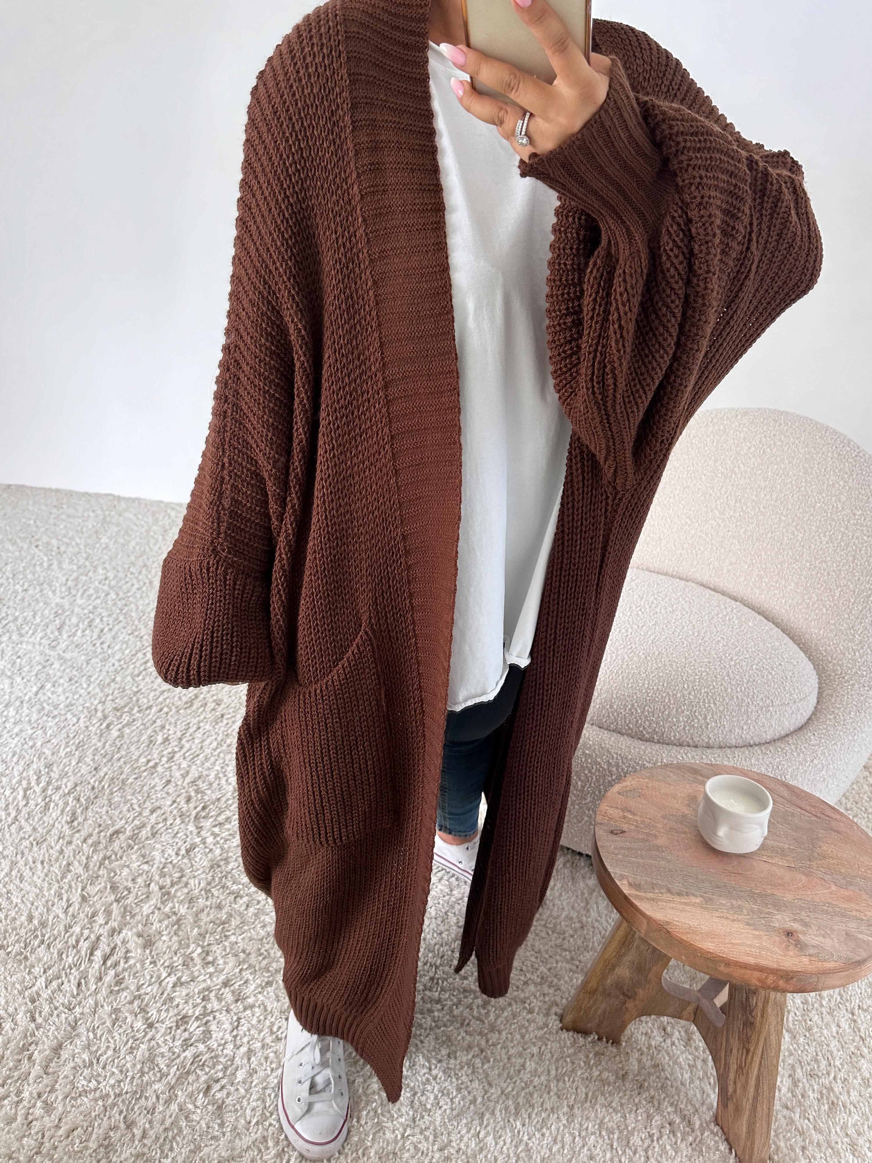Basic Oversize Strickmantel - Schoko Basic Oversize Strickmantel - Schoko