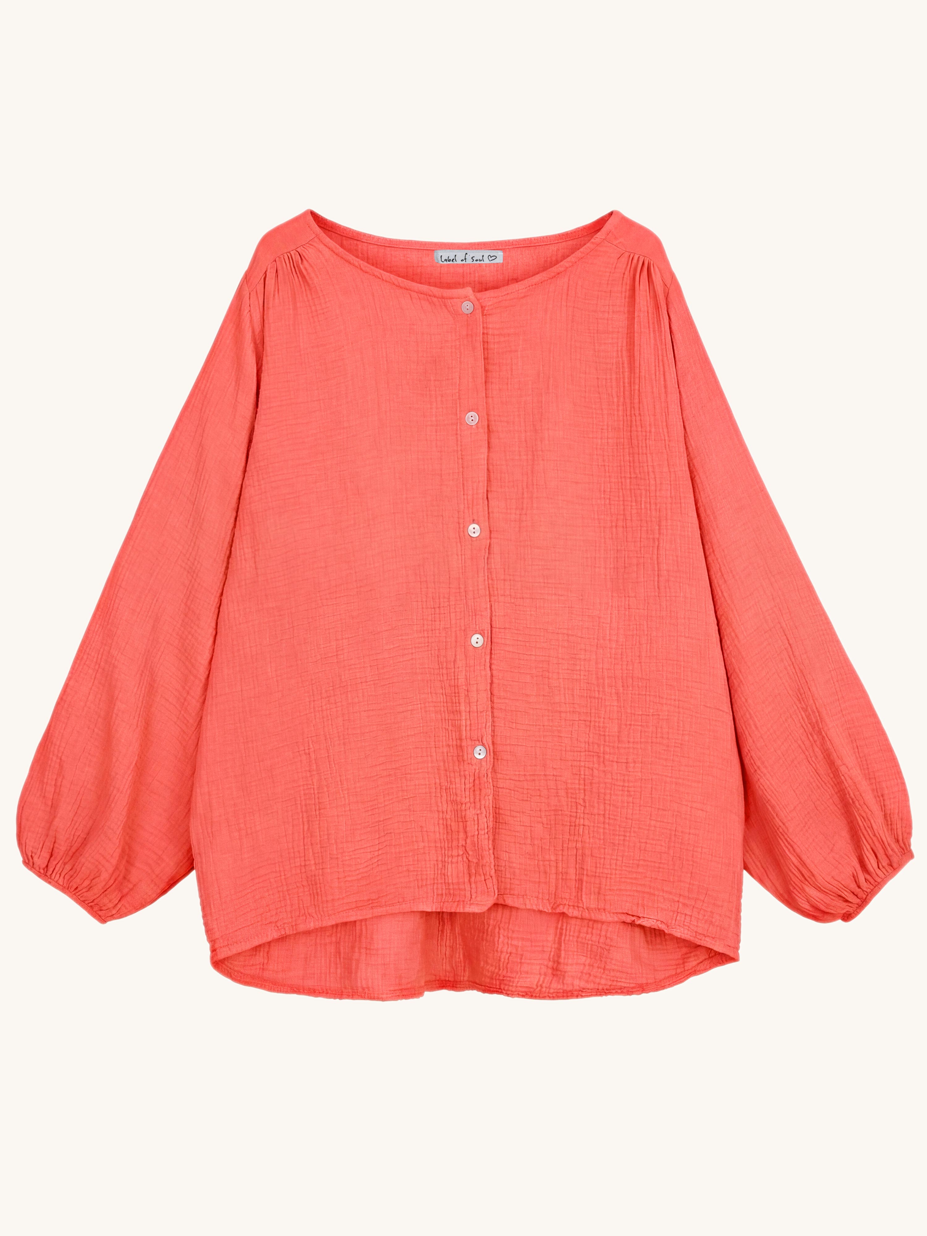 Musselin Oversize Bluse mit Rundhalsausschnitt - Watermelon