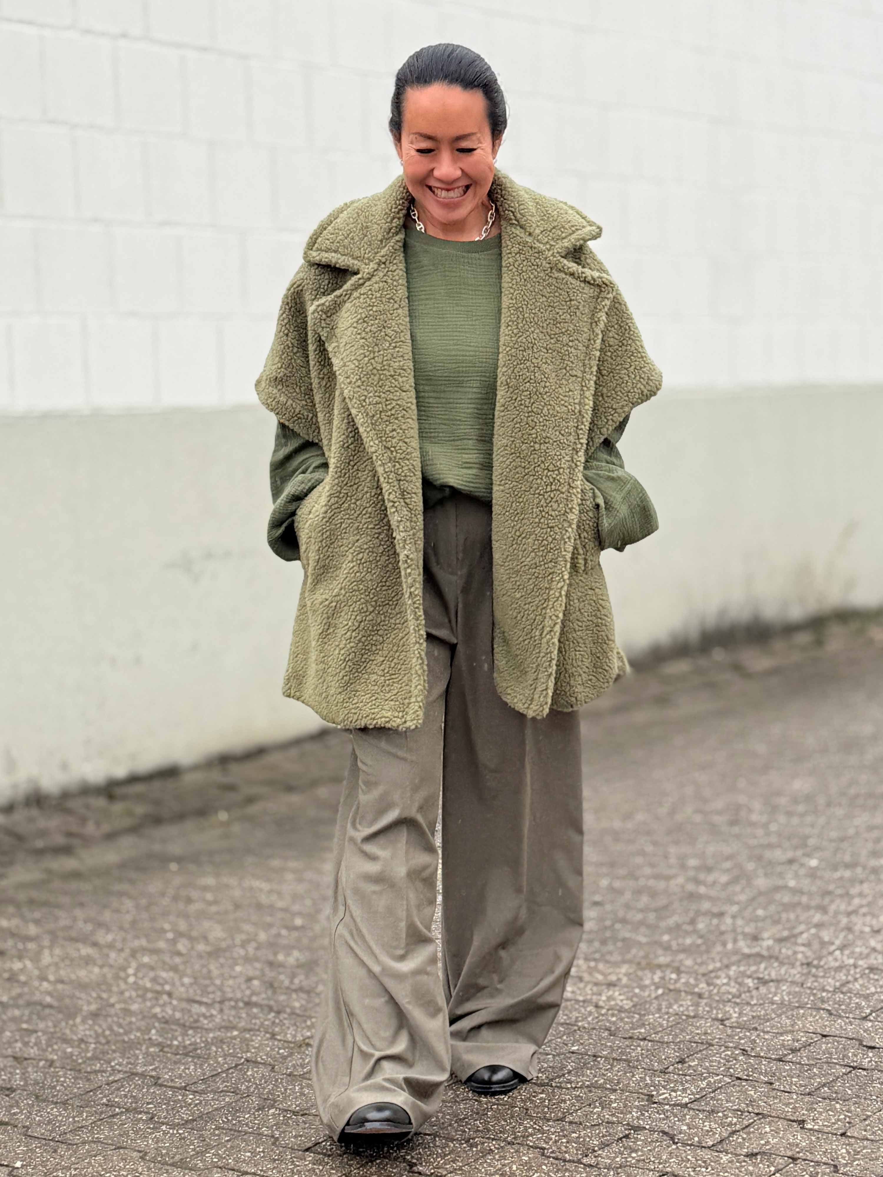 Oversize Teddylook Weste - Matcha Oversize Teddylook Weste - Matcha