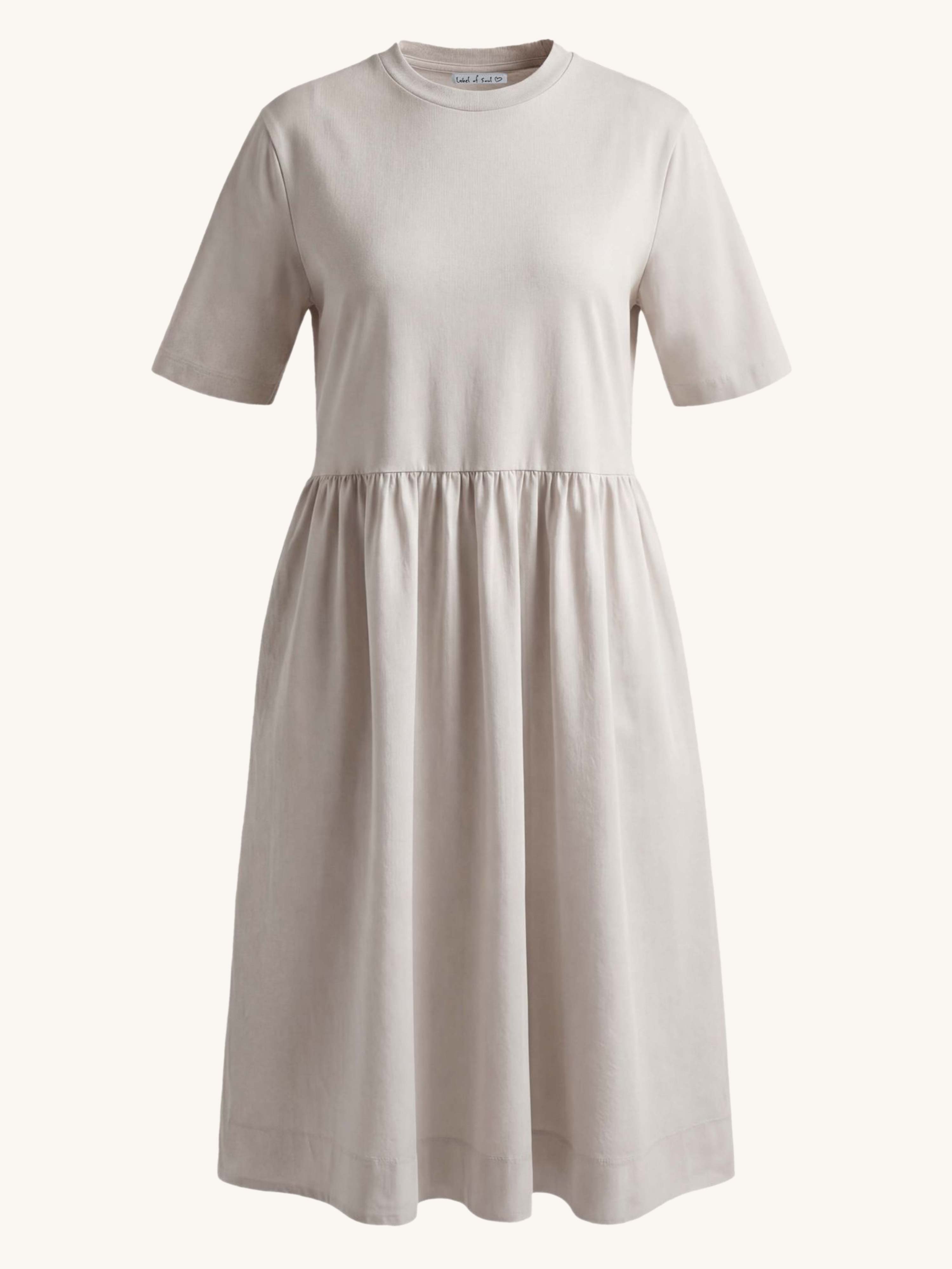 Kurzarm Cotton Kleid mit Seitentaschen - CURVY - Beige