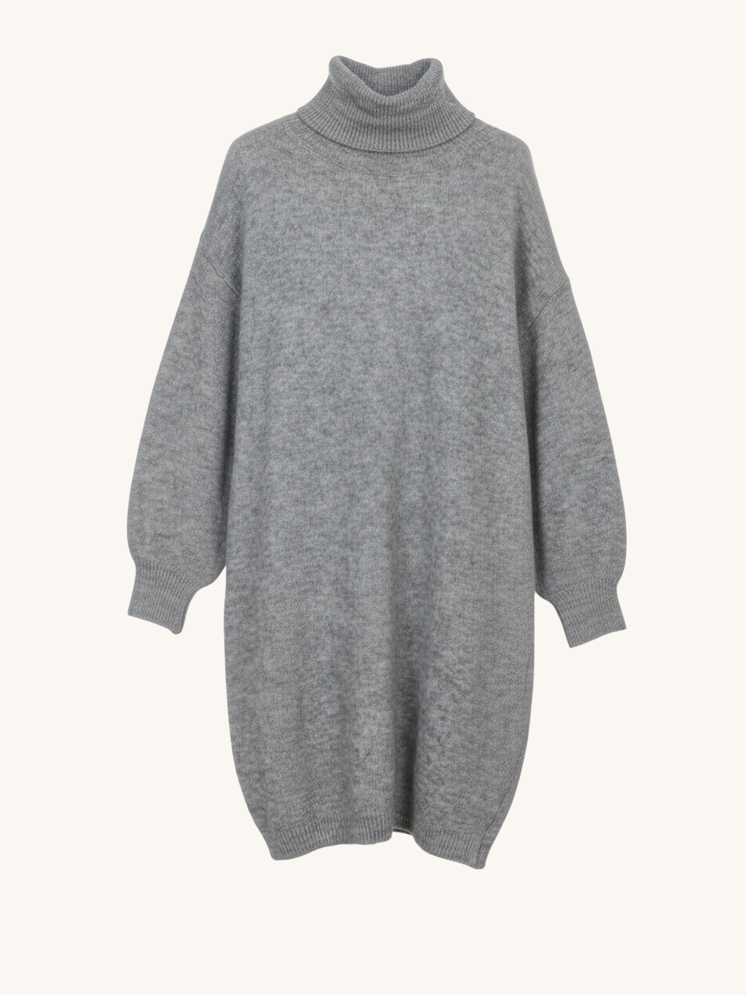 Oversize Long Strickpullover mit Rollkragen - Grau