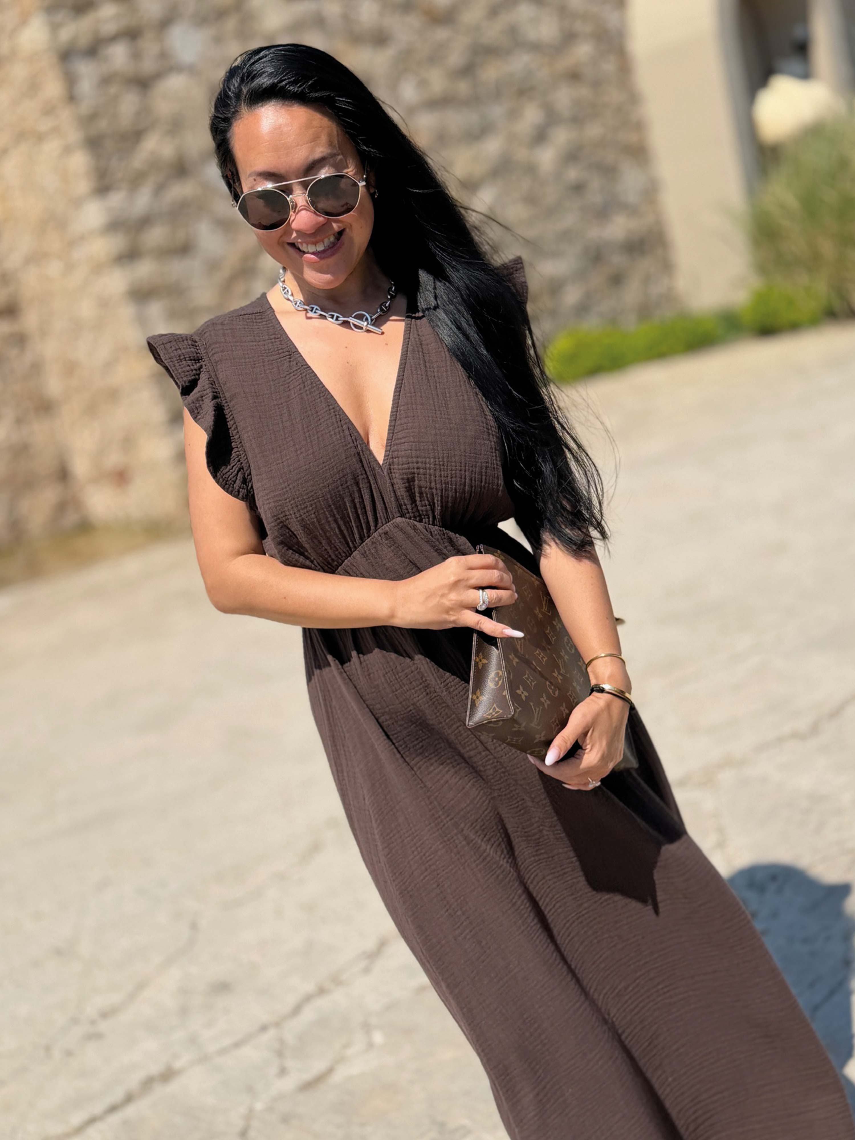 Musselin Kleid Soho - CURVY - Schoko