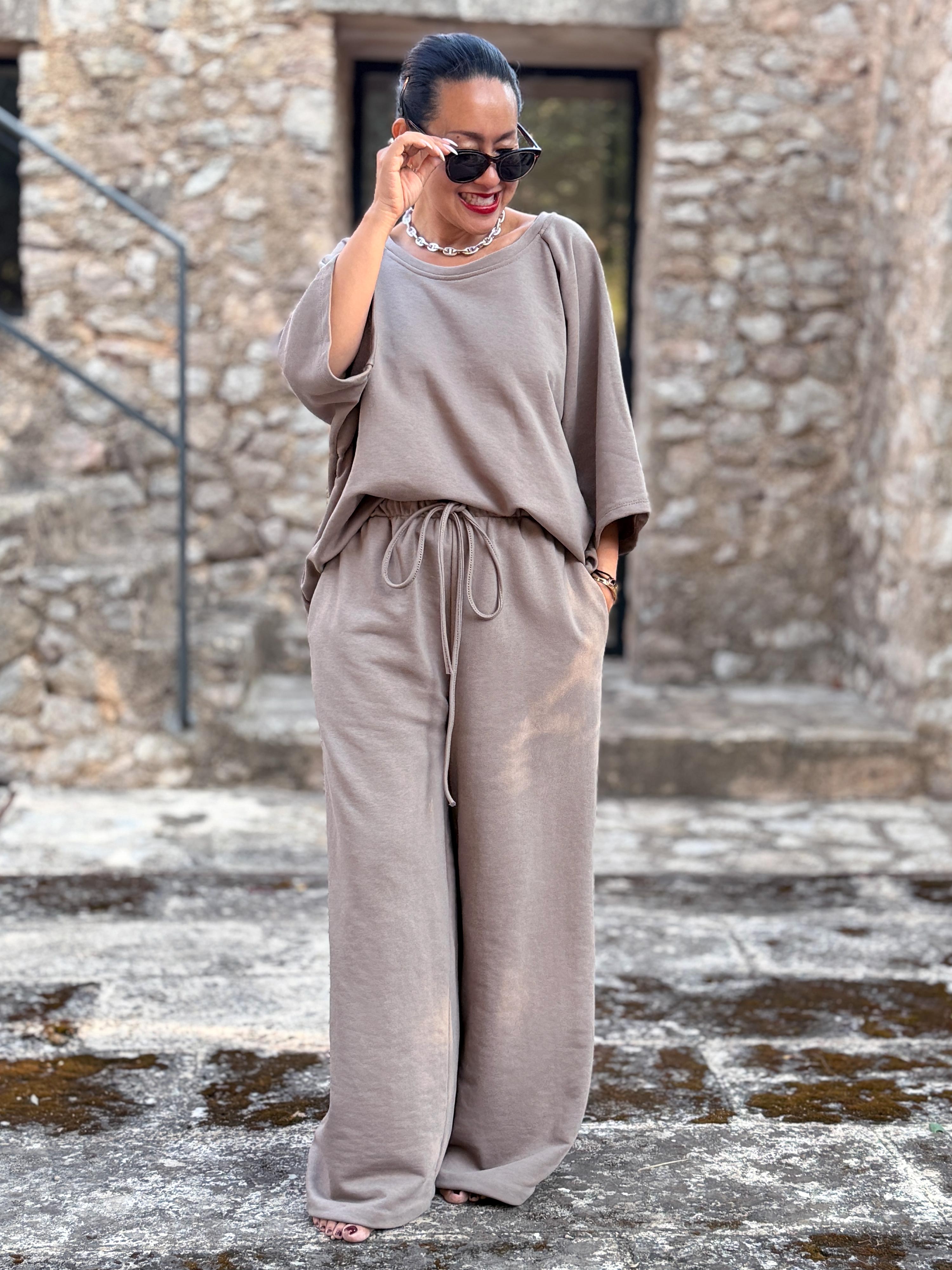 Basic Oversize Palazzo Hose - LOUNGE - CURVY - Taupe