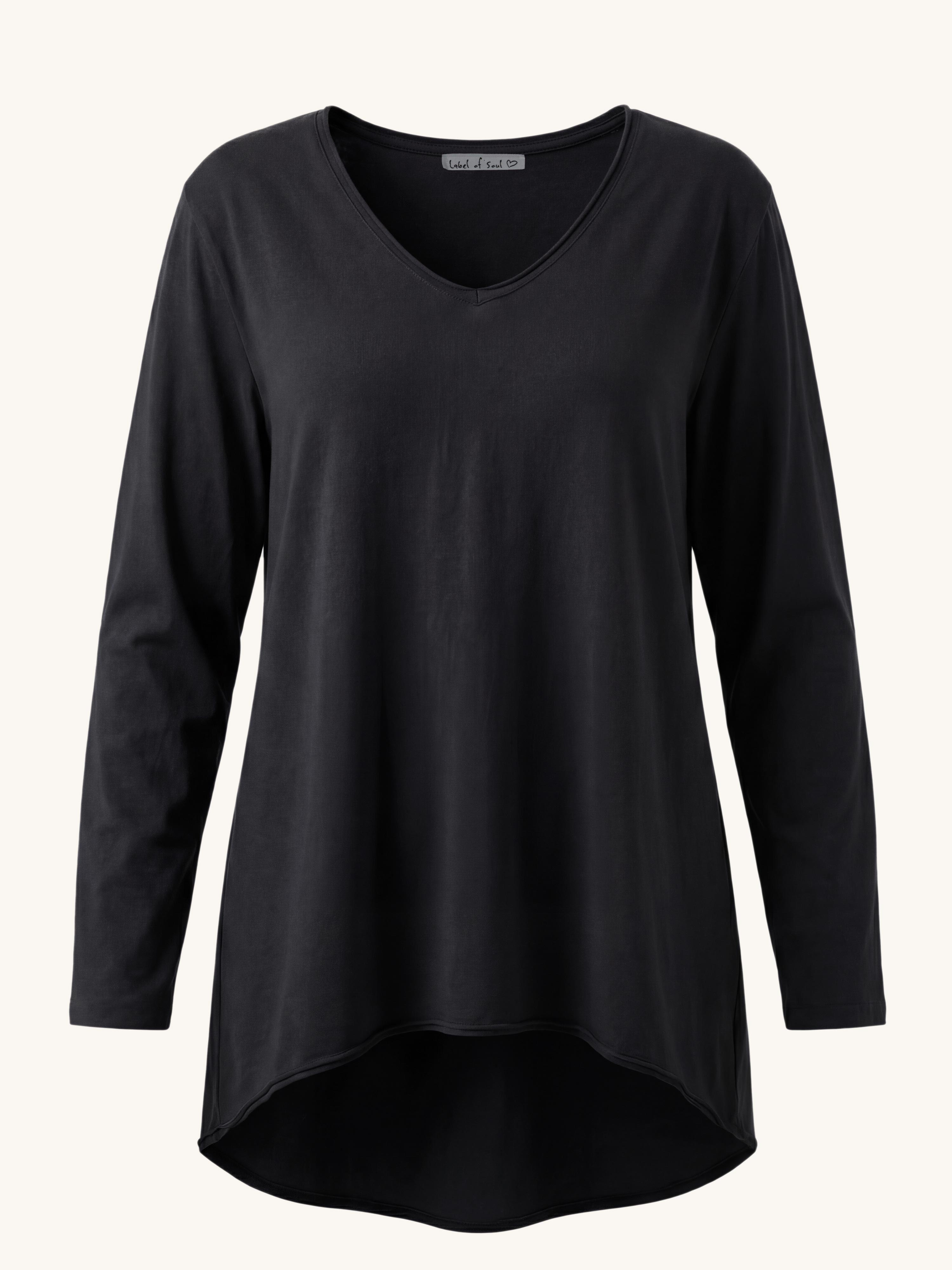 Basic Vokuhila Langarmshirt V-NECK - Schwarz