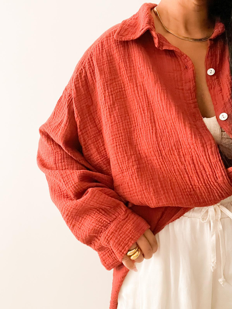 Musselin Oversize Bluse -  Must Have - Rost