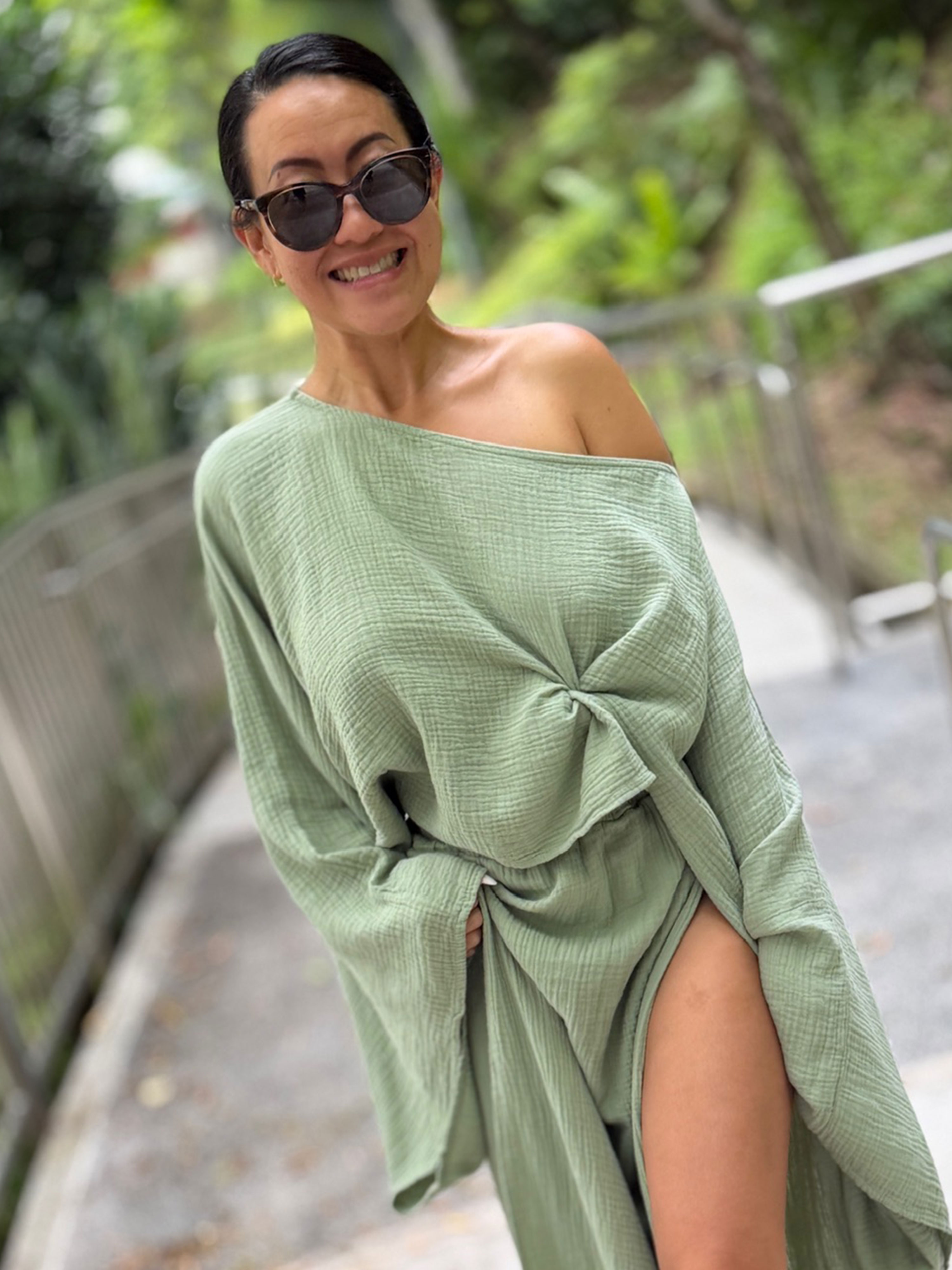 Musselin Cropped Bluse - ARTA - REGULAR - Matcha