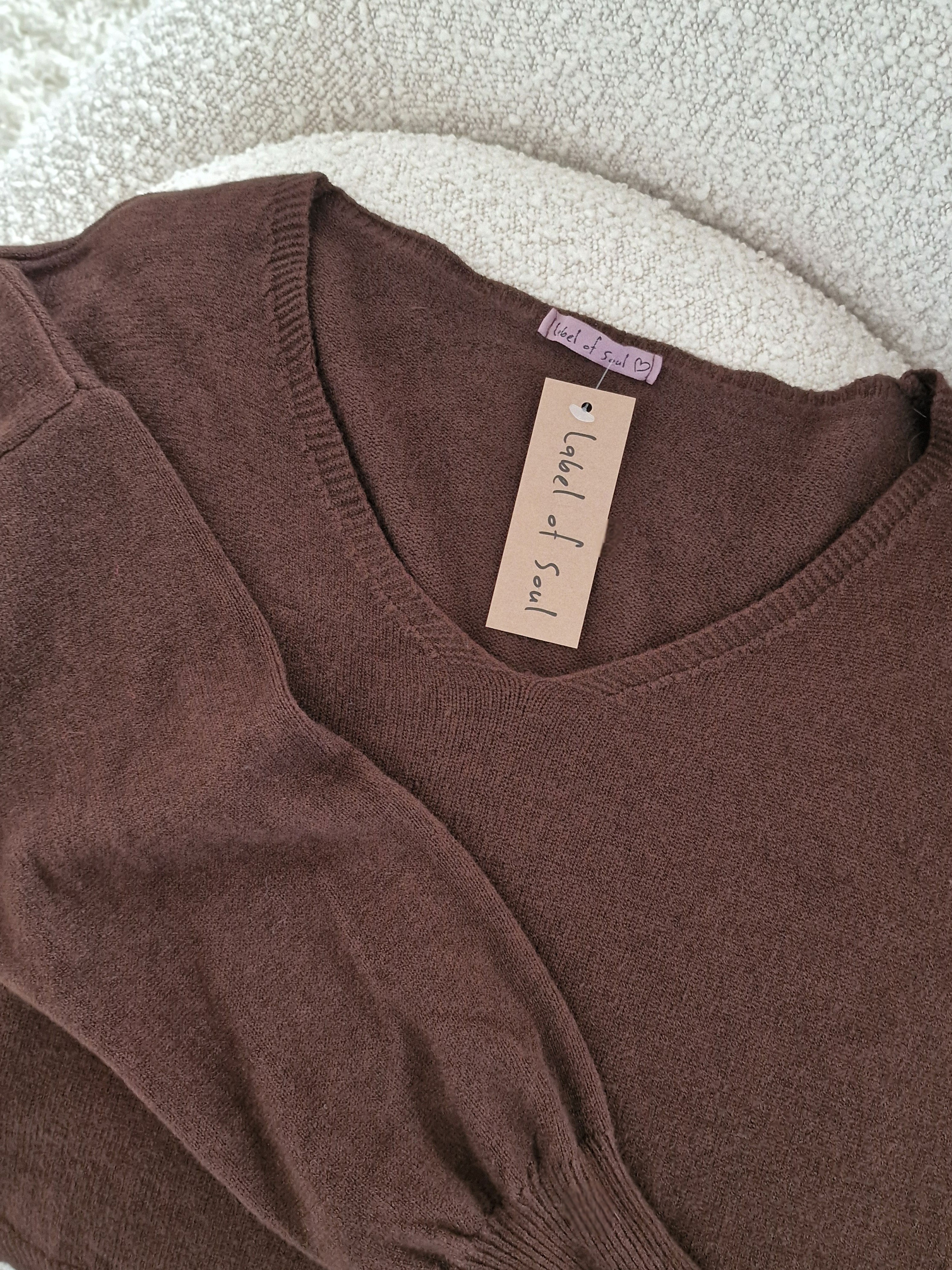 Cropped Viskose Pullover mit V-Ausschnitt - Schoko